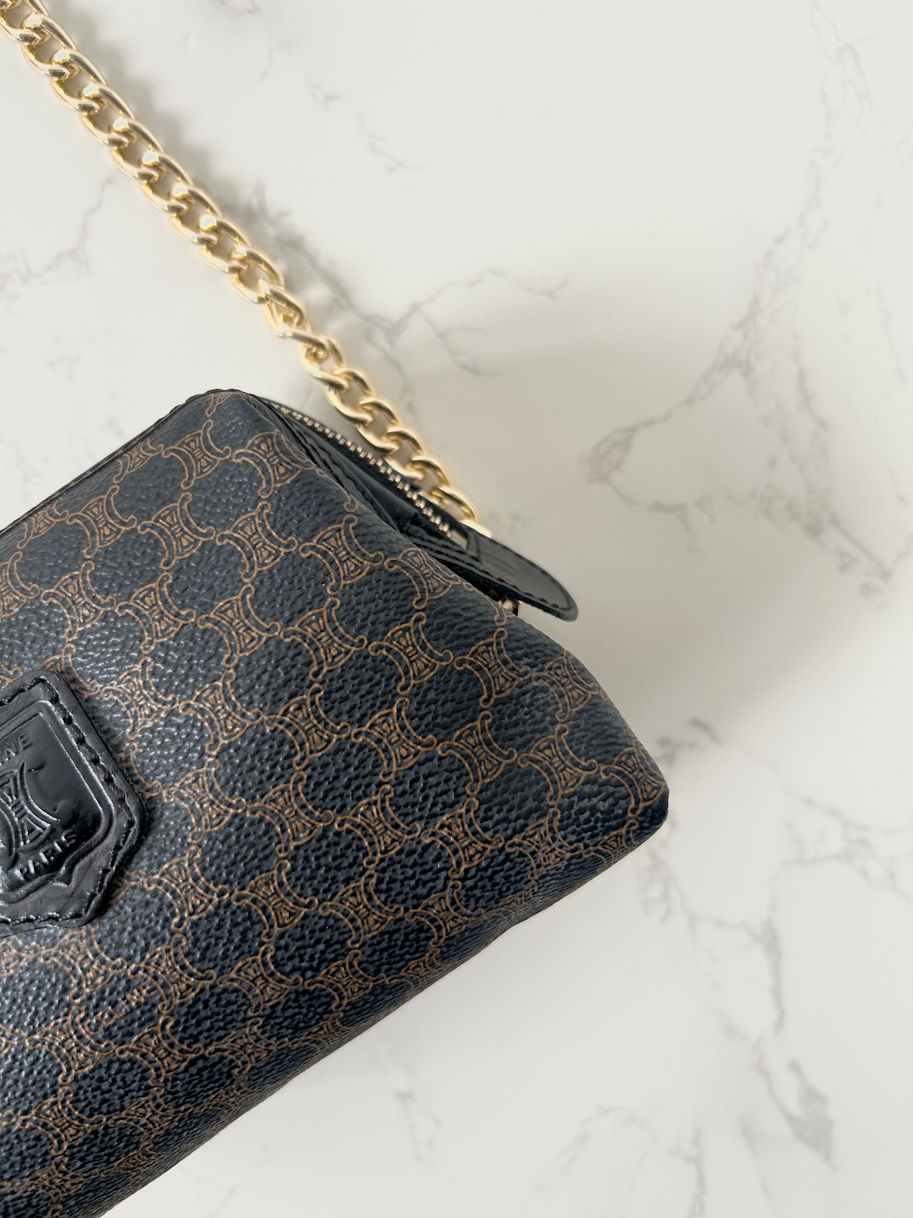 CELINE black old flower cloud leather side bag/crossbody bag/clutch bag