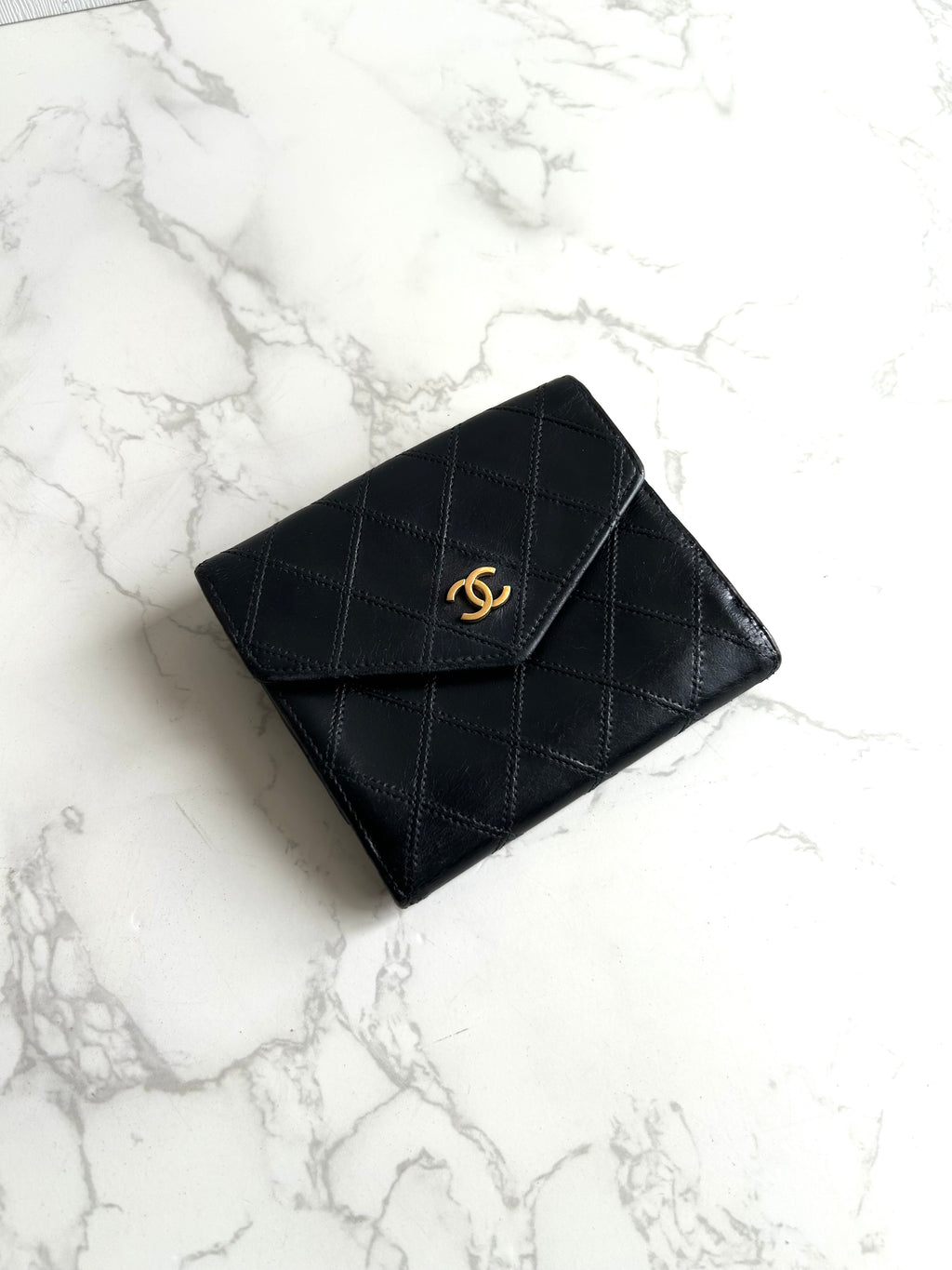 Chanel double-sided lambskin black short wallet / coin purse