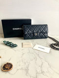 CHANEL Black Lambskin Leather Long Wallet/Chain Side Bag/Slant Bag - Japanese Second-hand Vintage