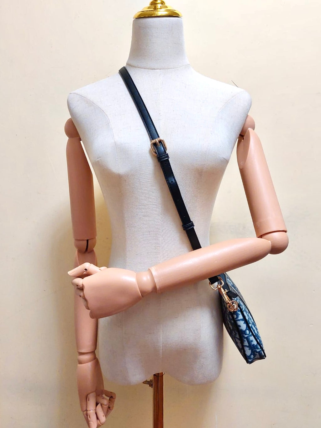 CHRISTIAN DIOR rare dark blue and white monogram shoulder bag / side bag / oblique bag