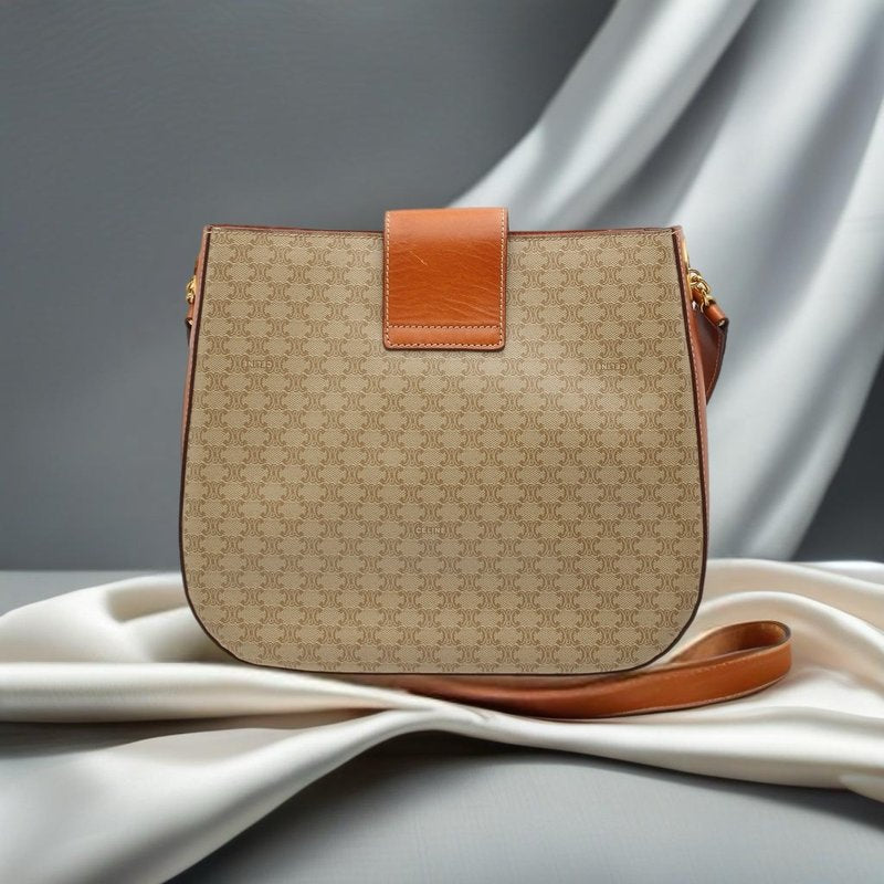 CELINE rare old flower patchwork leather saddle bag / side bag