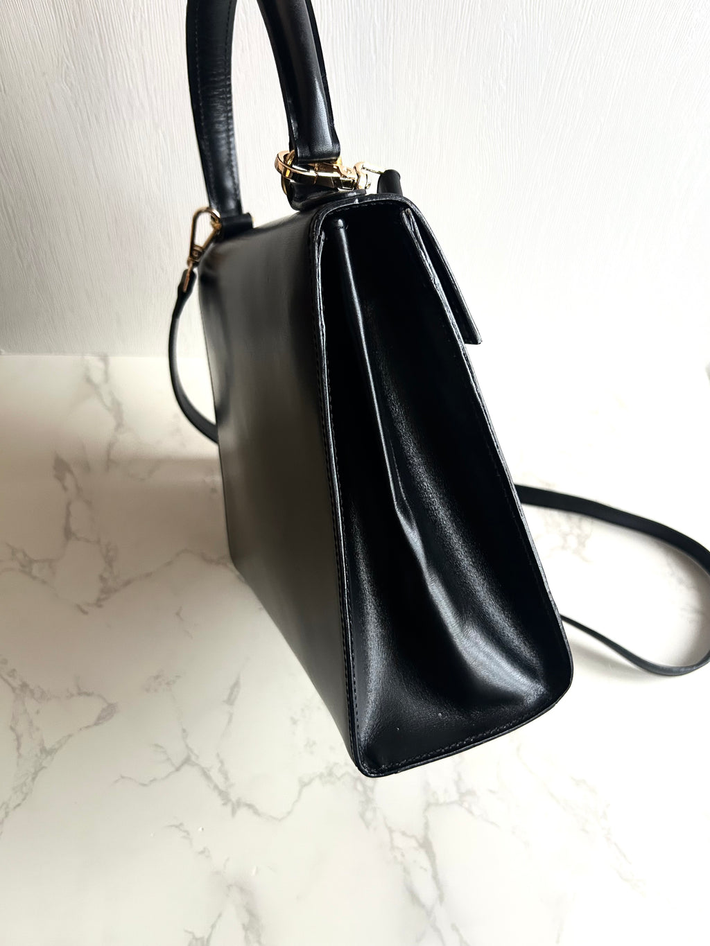 Celine Small Black and Gold Two-Way Kelly Bag Leather Crossbody Bag Shoulder Bag Handbag