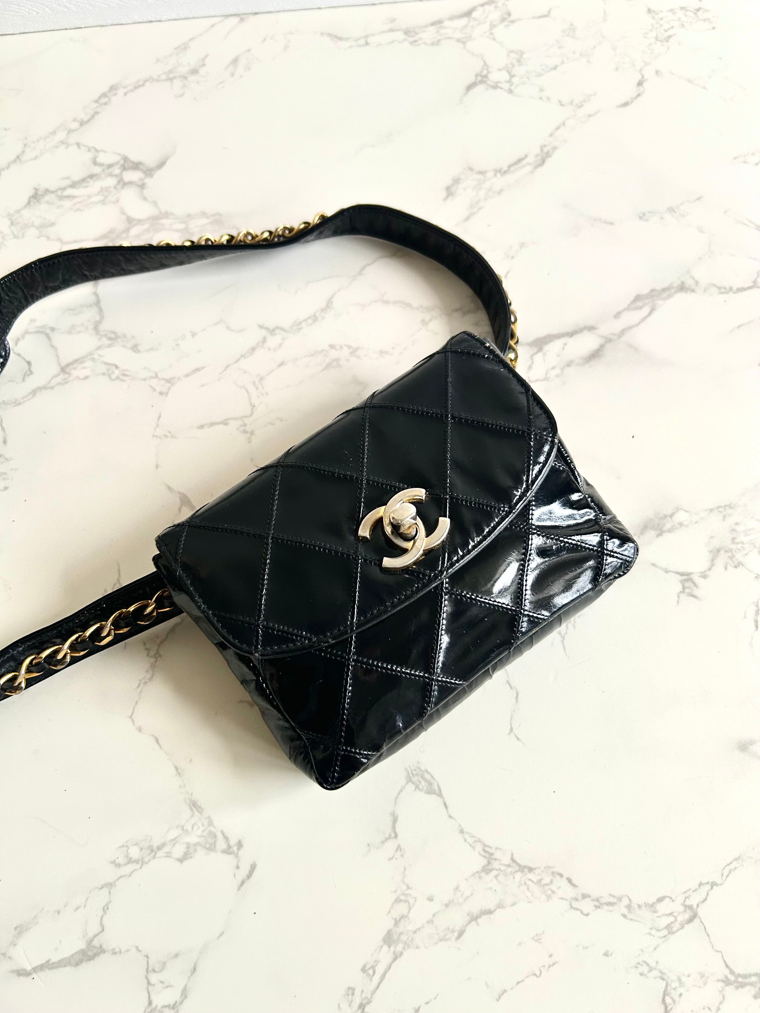 CHANEL Rare Black Leather Swivel Clasp Two-way/Belt Bag/Shoulder Bag/Clutch