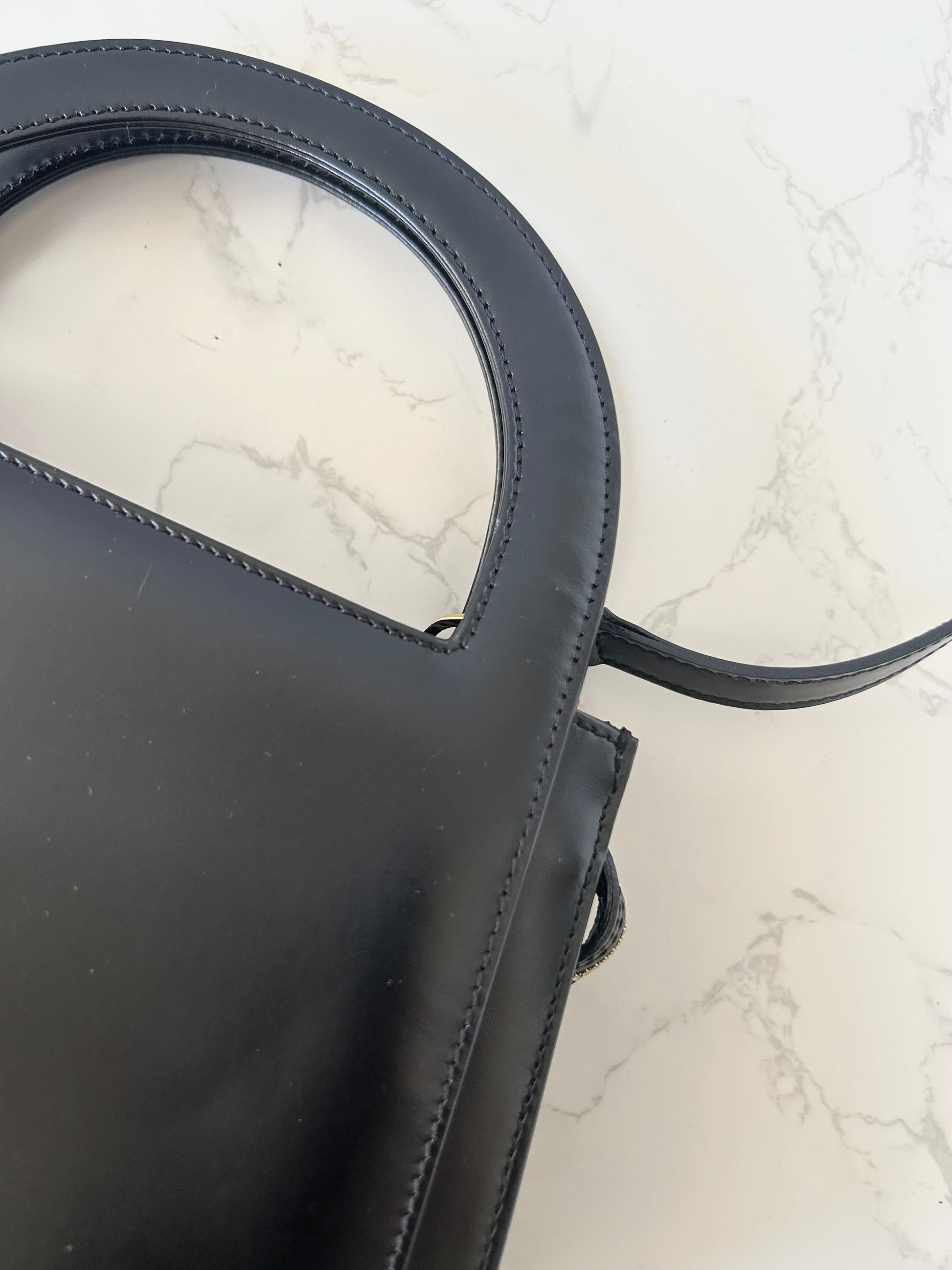 CELINE Rare Planet Black Gold Leather Kelly Handbag/Side Bag/Messenger Bag