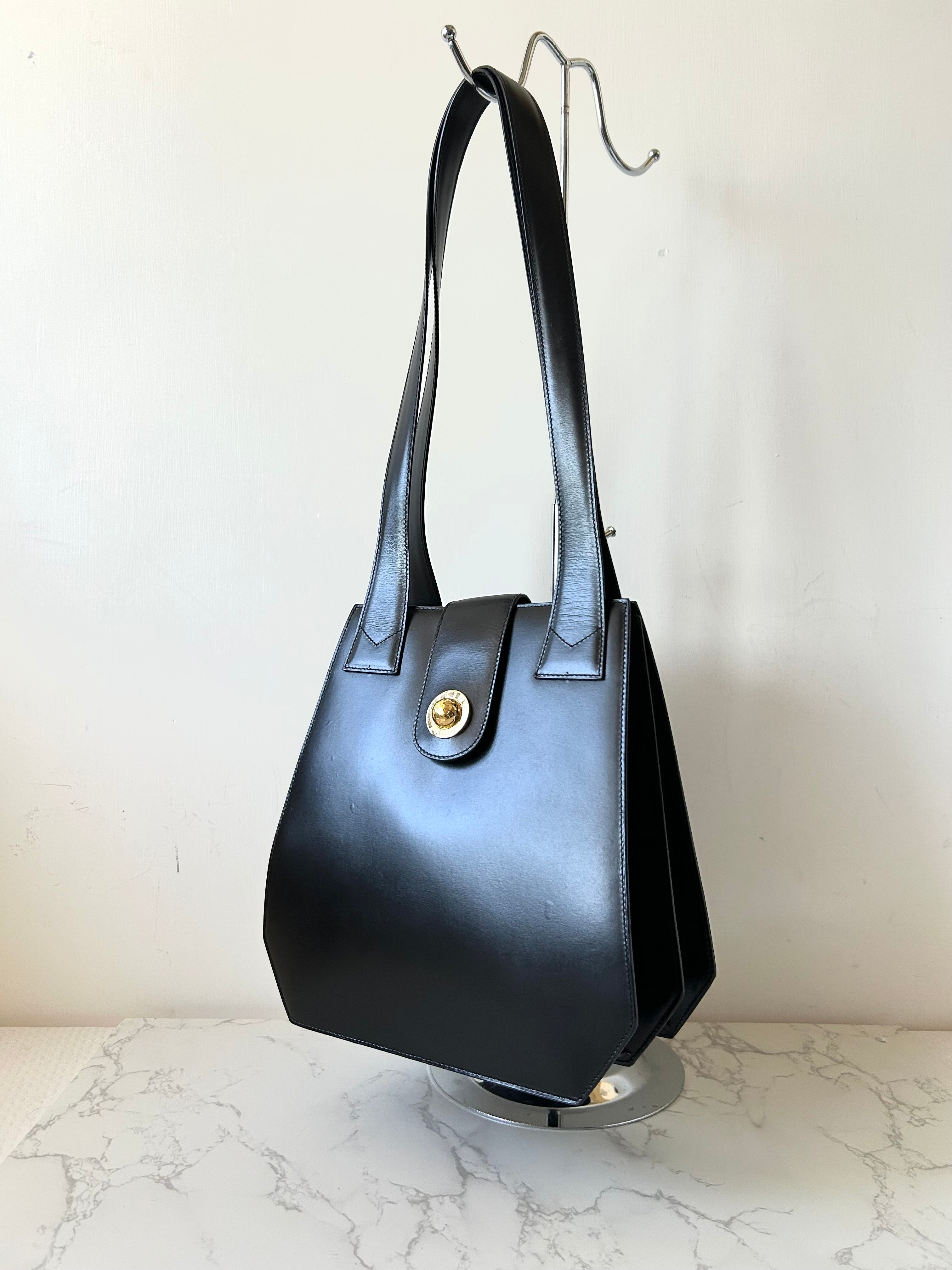 CELINE rare black and gold planet tote accordion bag / side backpack
