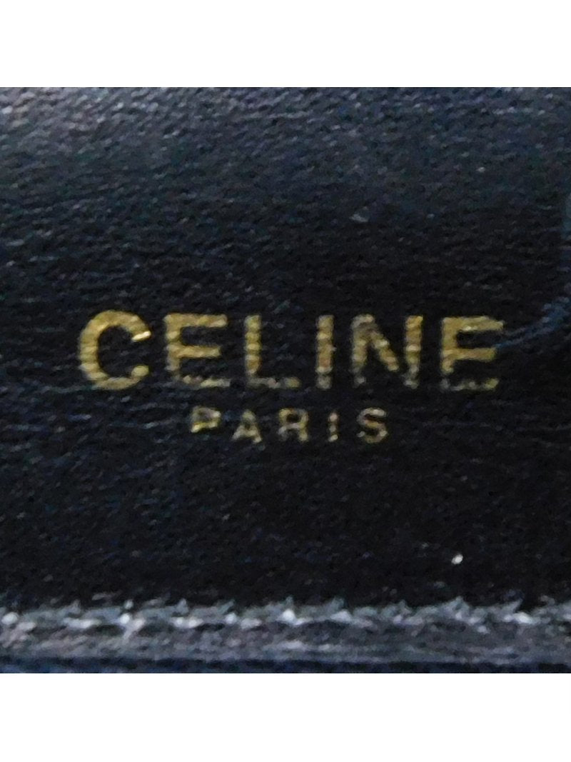 CELINE rare black small gold lock cowhide leather box small bag / side backpack / oblique backpack