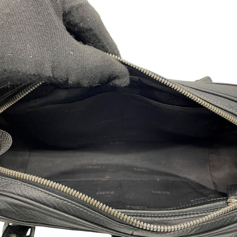 LOEWE Rare Senda Black Double Buckle Leather Embossed Tote / Bowling Bag