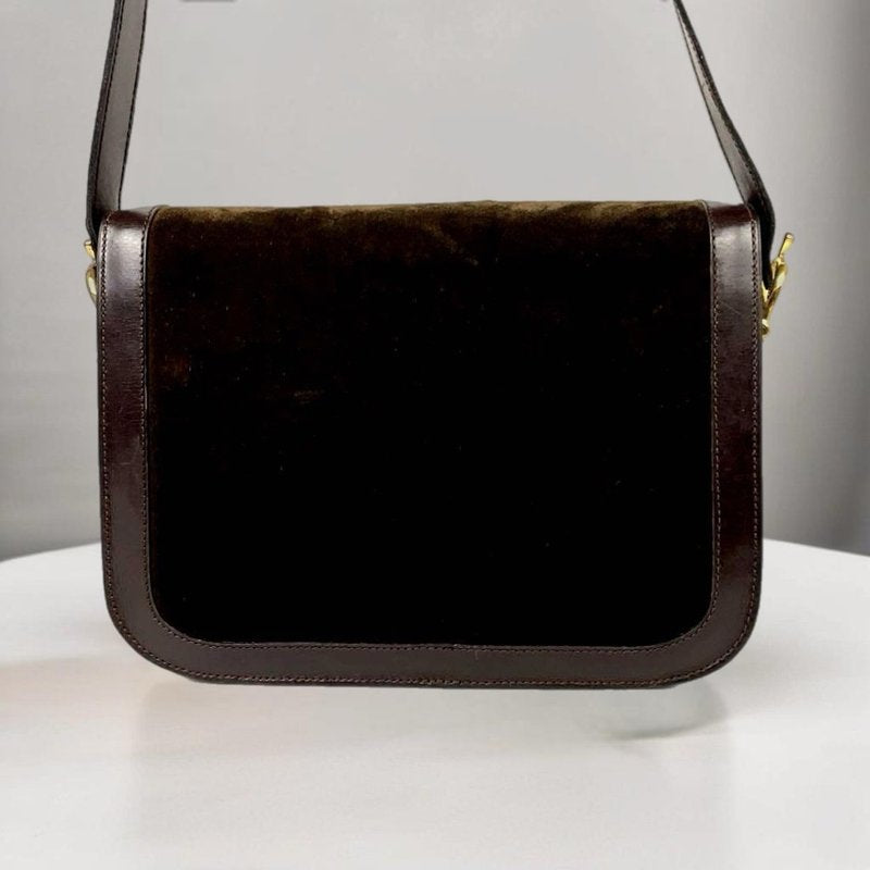 CELINE Brown Gold Ring Buckle Leather Envelope Bag/Side Bag