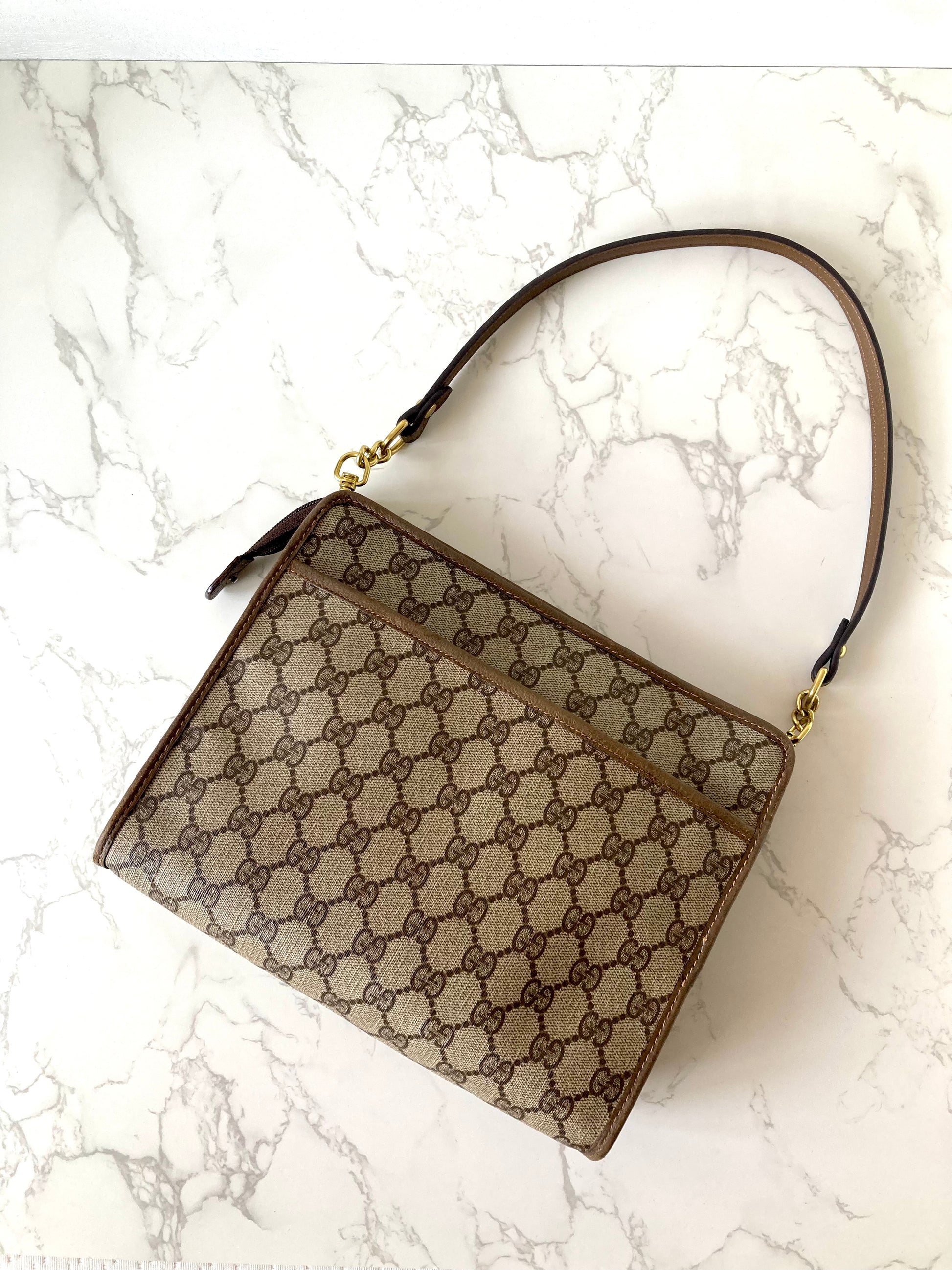 GUCCI Brown Monogram Gold Accessories Two-way Shoulder Bag / Pouch Bag