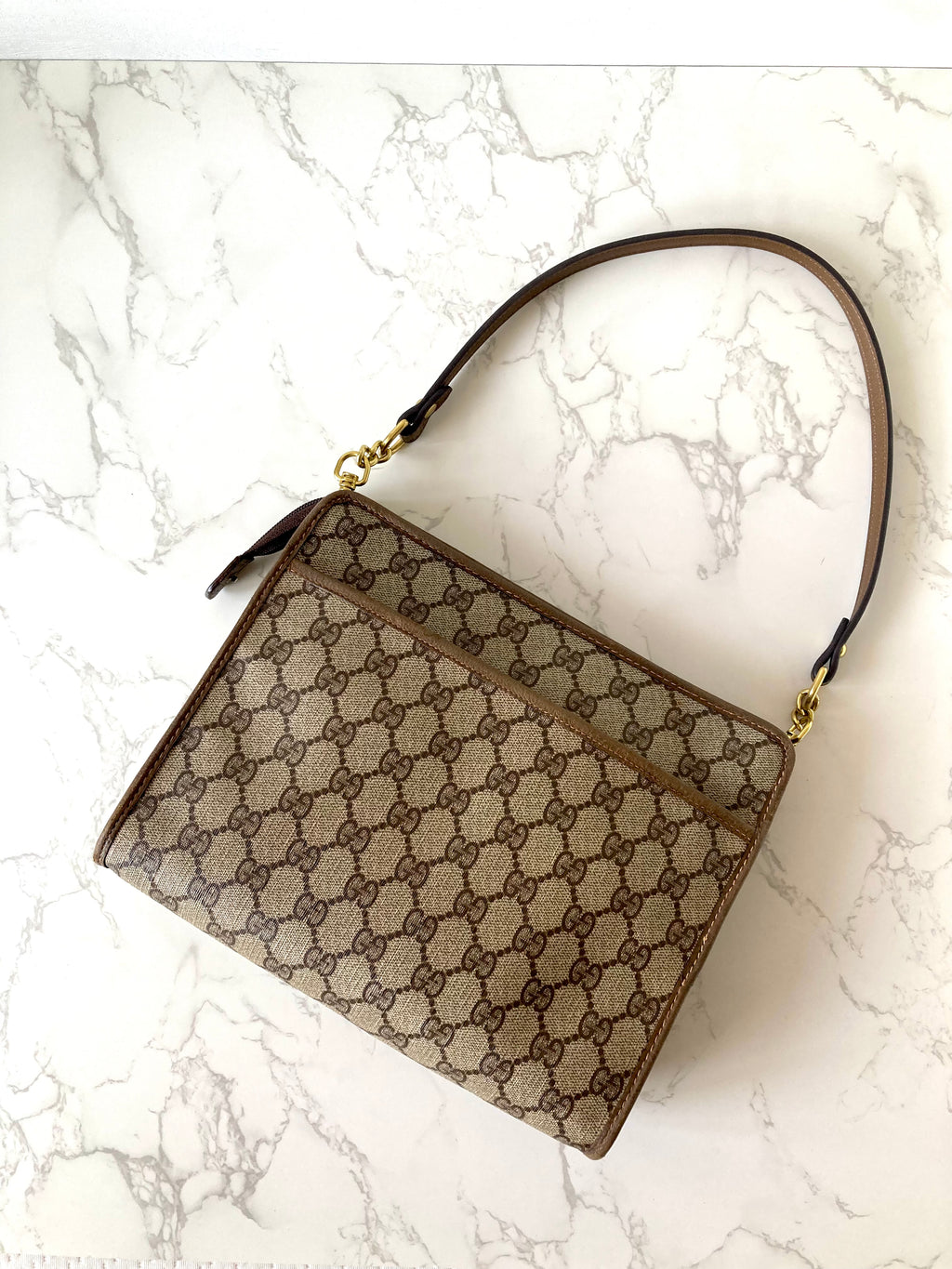 GUCCI Brown Monogram Gold Accessories Two-way Shoulder Bag / Pouch Bag