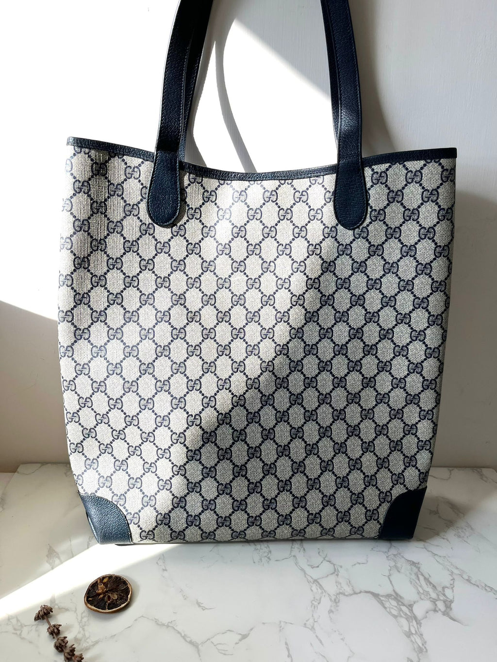 GUCCI Navy Monogram Tote Bag