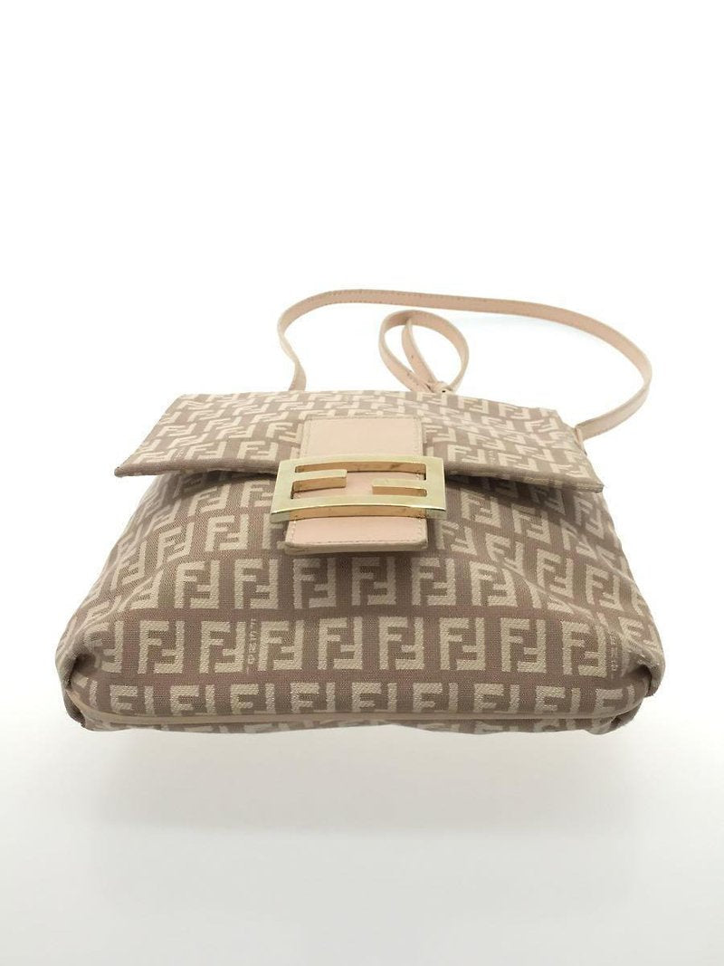 FENDI Zucchino white with pink old flower silver buckle side bag / oblique bag