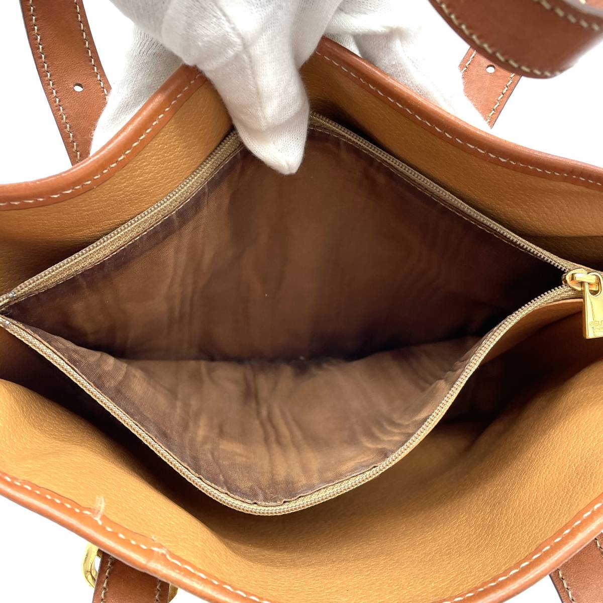 CELINE coffee brown old flower leather tote bag / side backpack / handbag