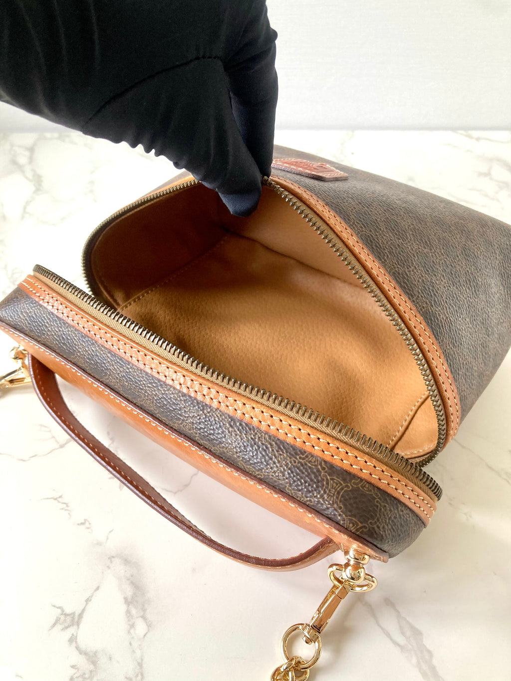 CELINE Brown Monogram Vanity Case / Crossbody Chain Bag