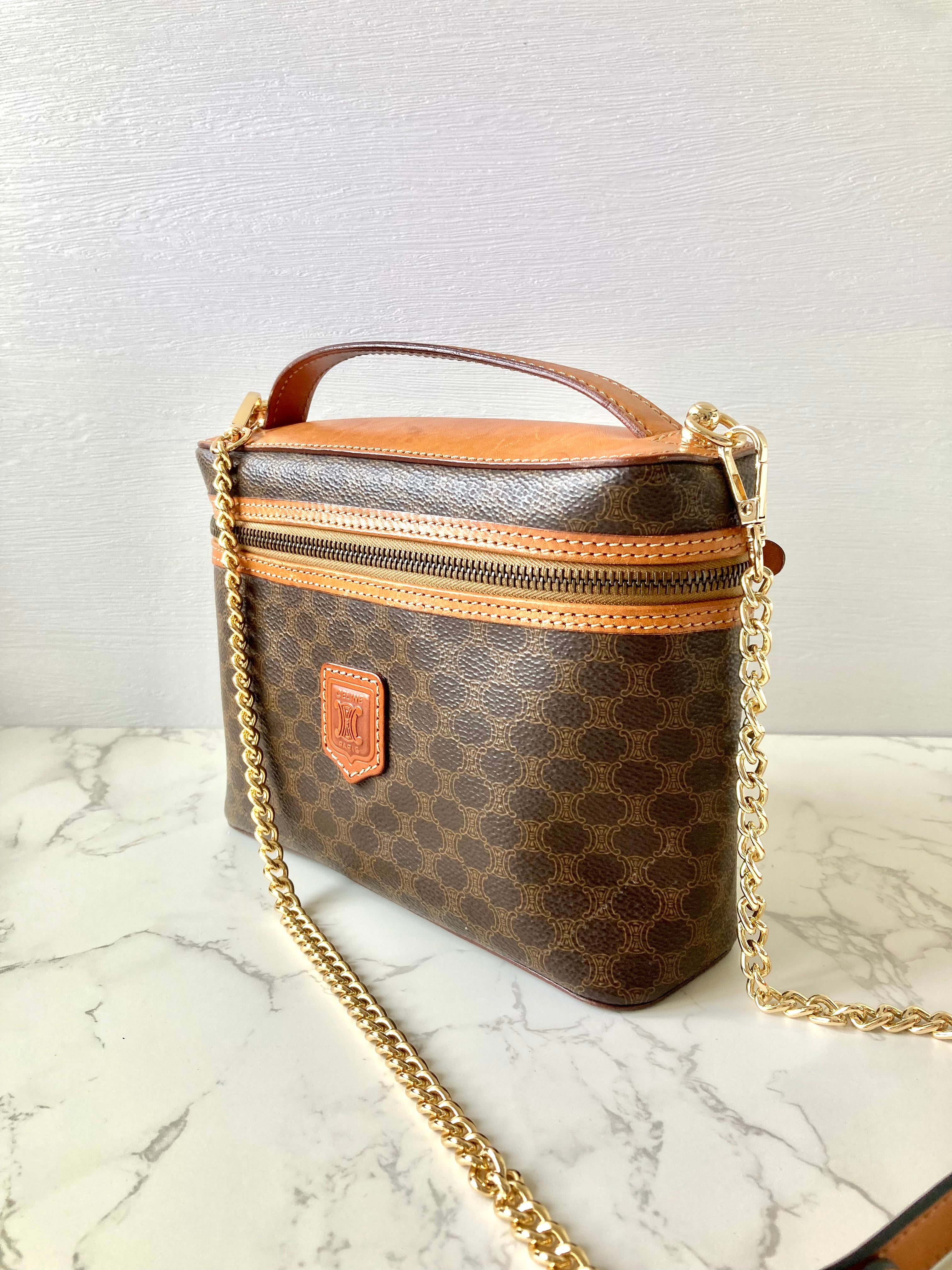CELINE Brown Monogram Vanity Case / Crossbody Chain Bag
