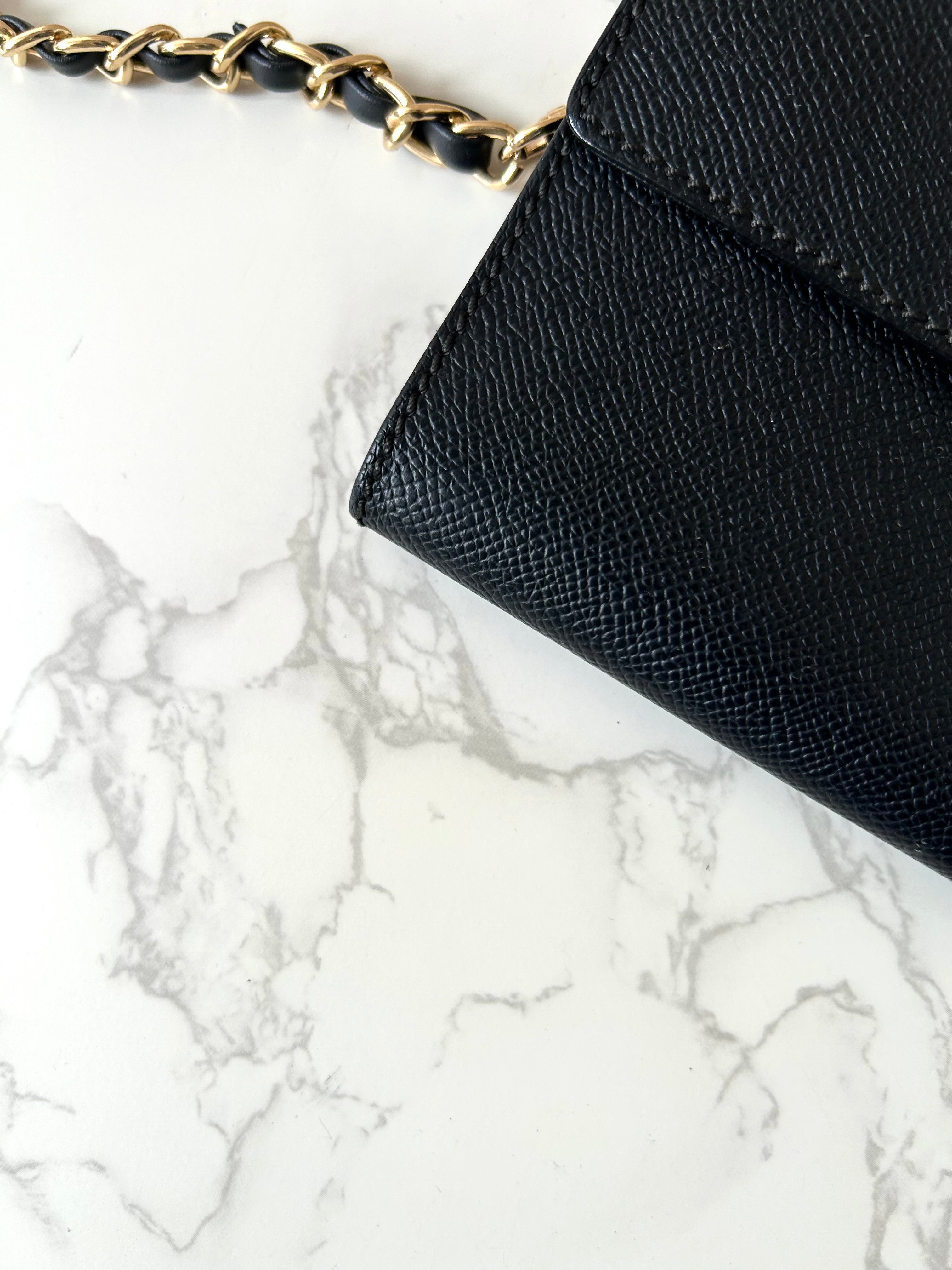 CHANEL Black Gold Caviar Leather Side Bag/Messenger Bag/Long Clip/Wallet