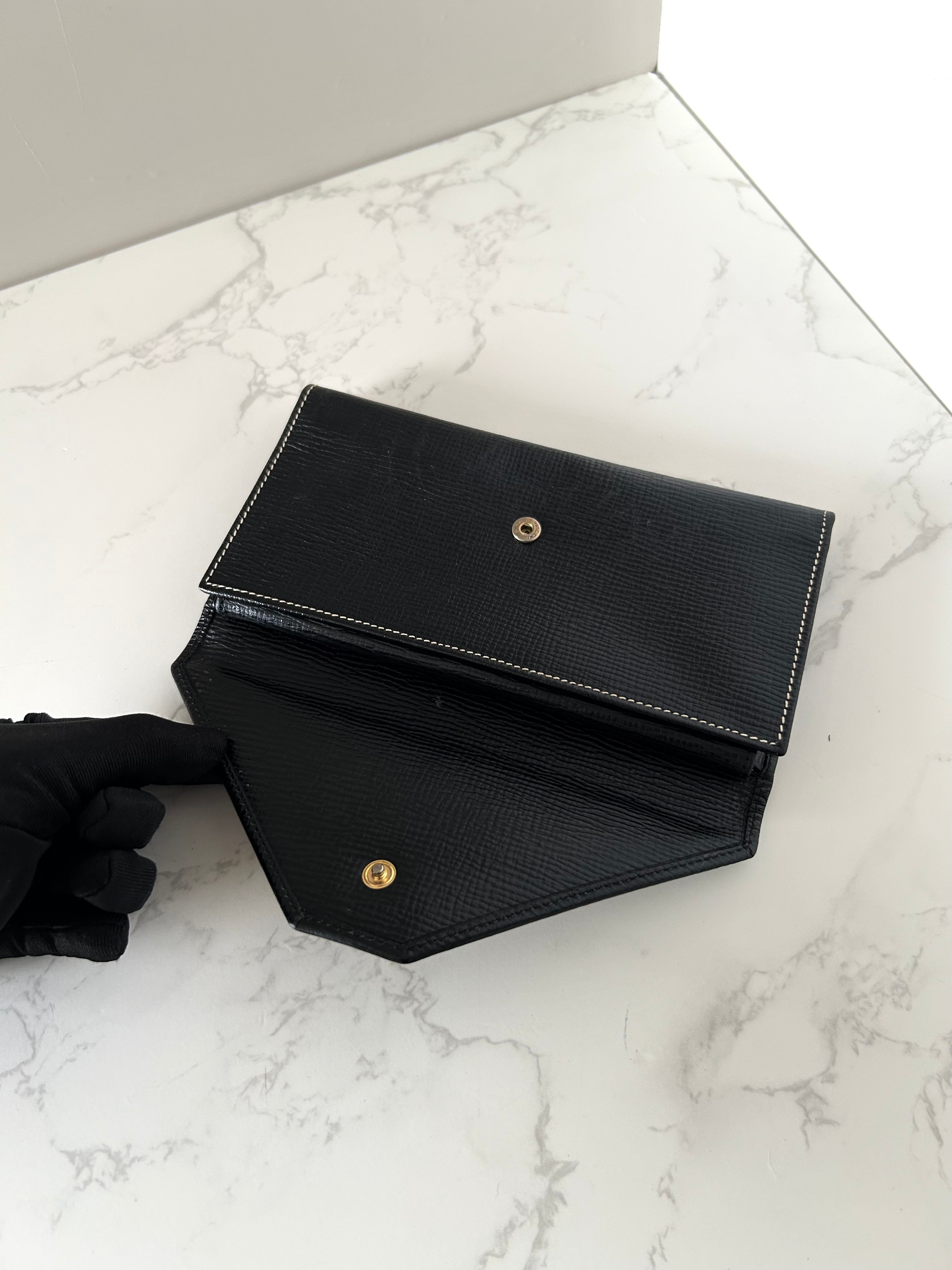 CELINE black gold ring leather long wallet / wallet