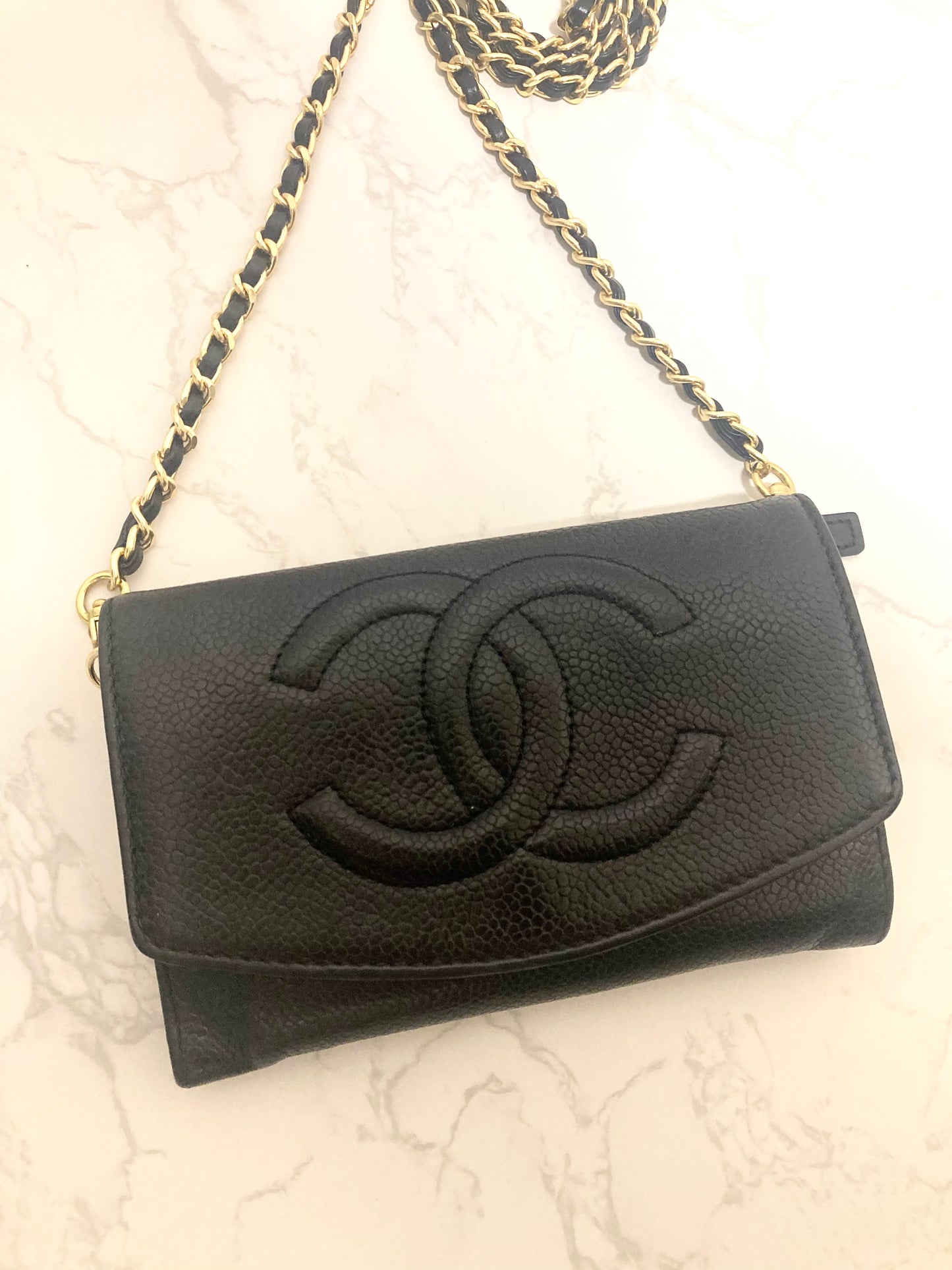CHANEL Black Caviar Leather Chain Shoulder Bag (Add-on)