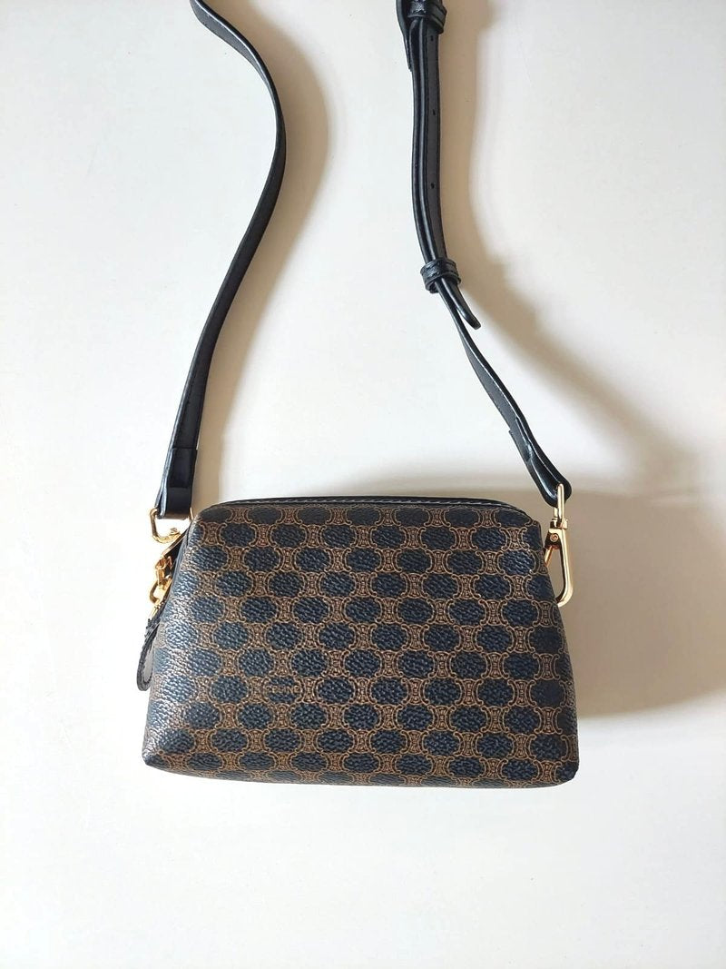 CELINE black old flower small cloud leather side bag/crossbody bag/clutch bag