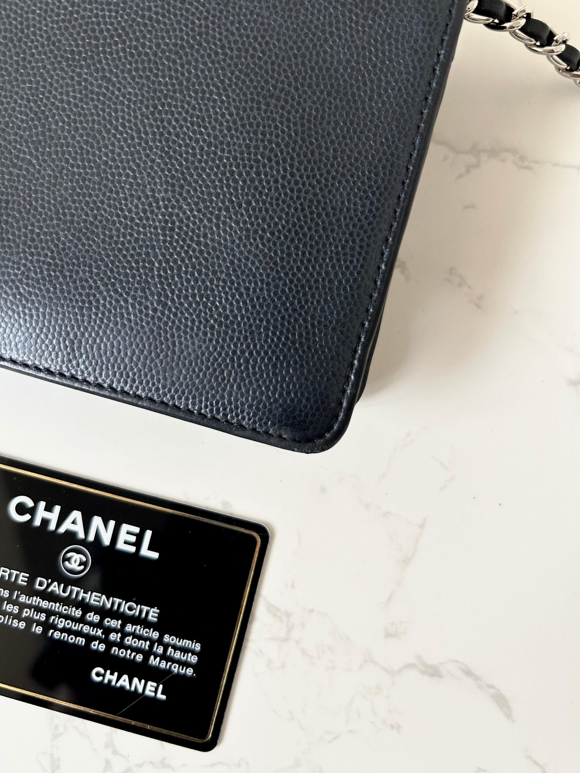 CHANEL Black Caviar Leather WOC Long Wallet / Side Bag / Crossbody Bag
