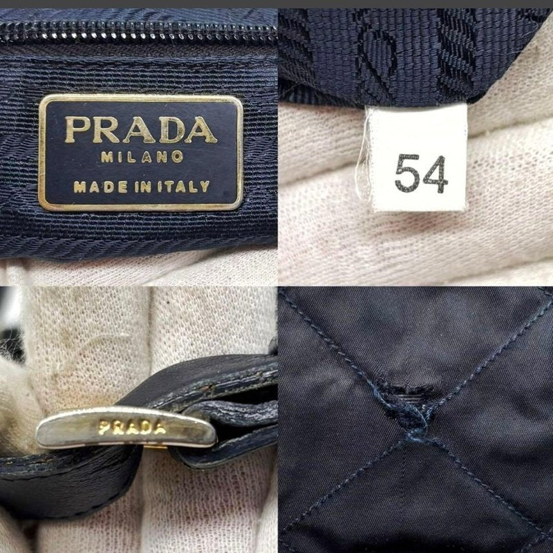 Prada 黑藍外縫格紋流蘇雙肩包 後背包 背囊