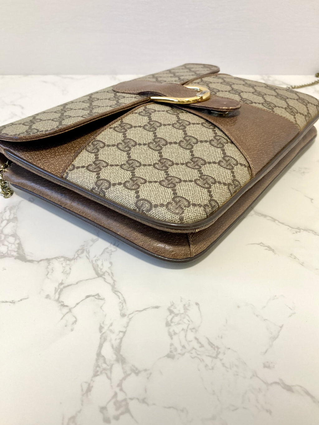 GUCCI Brown Monogram Horseshoe Shoulder Bag