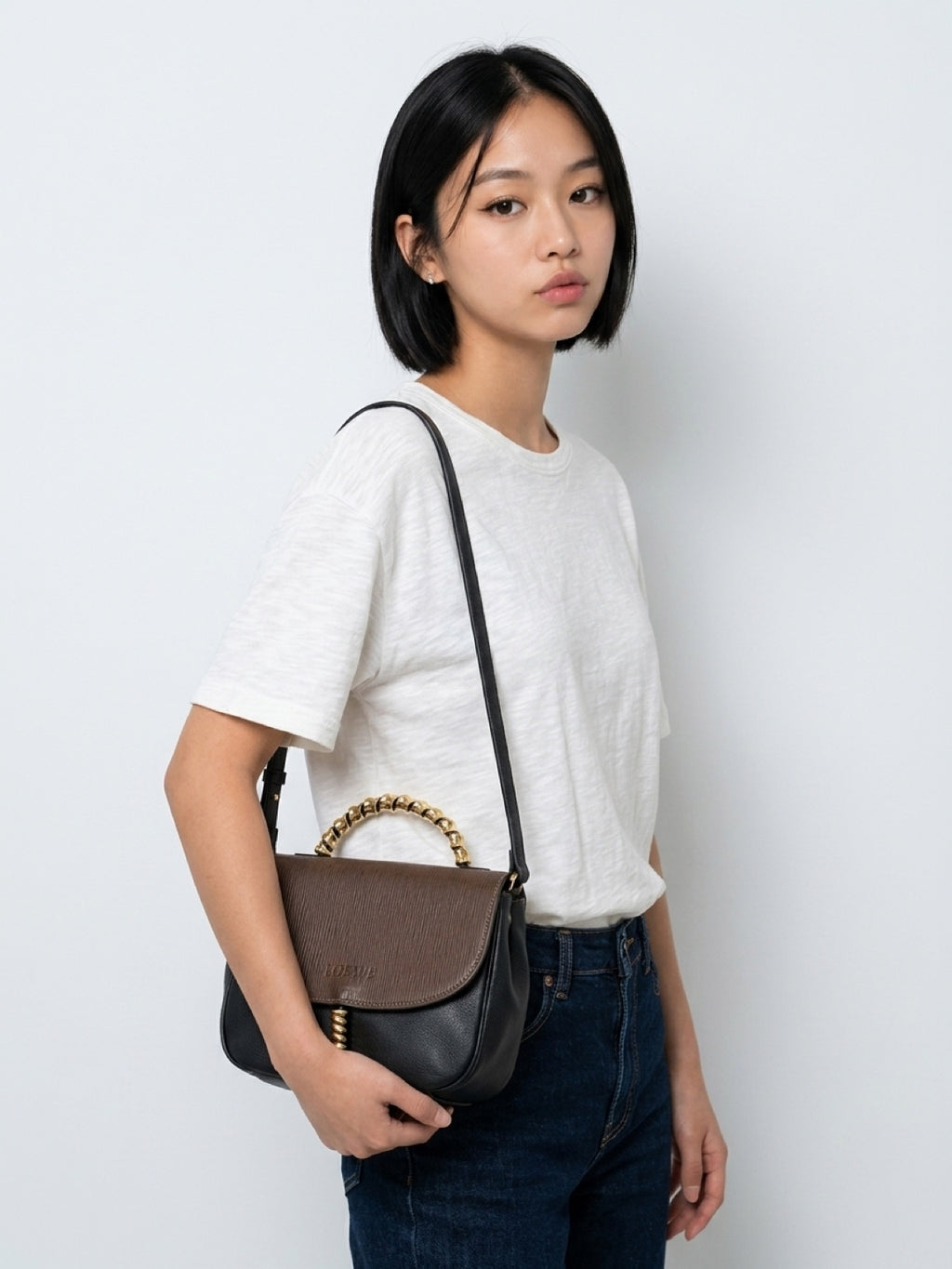 Loewe 拼色蛇骨凱莉包 中古包 側背包 斜背包 皮革包 單肩包