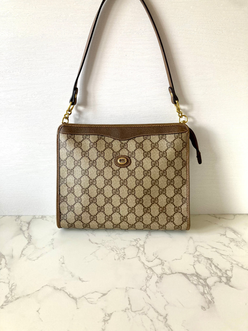 GUCCI Brown Monogram Gold Accessories Two-way Shoulder Bag / Pouch Bag