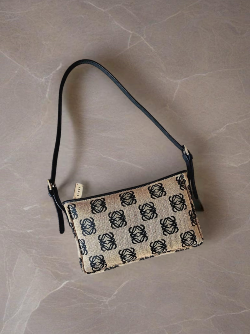 LOEWE rare coffee black old flower side backpack / underarm bag / handbag