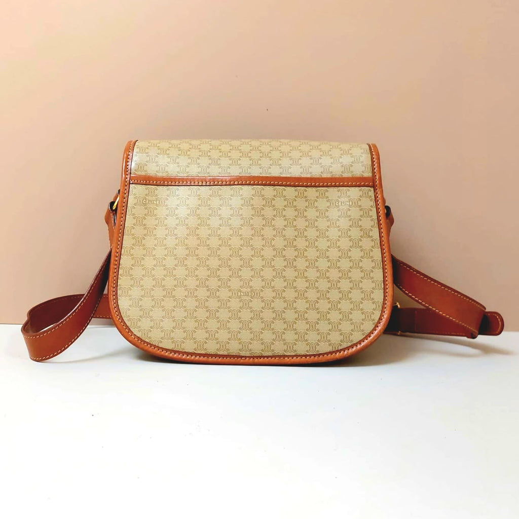 CELINE Rare Planet Beige Old Flower Leather Tofu Small Bag/Side Bag/Short Crossbody Bag - Japanese Second-hand Vintage