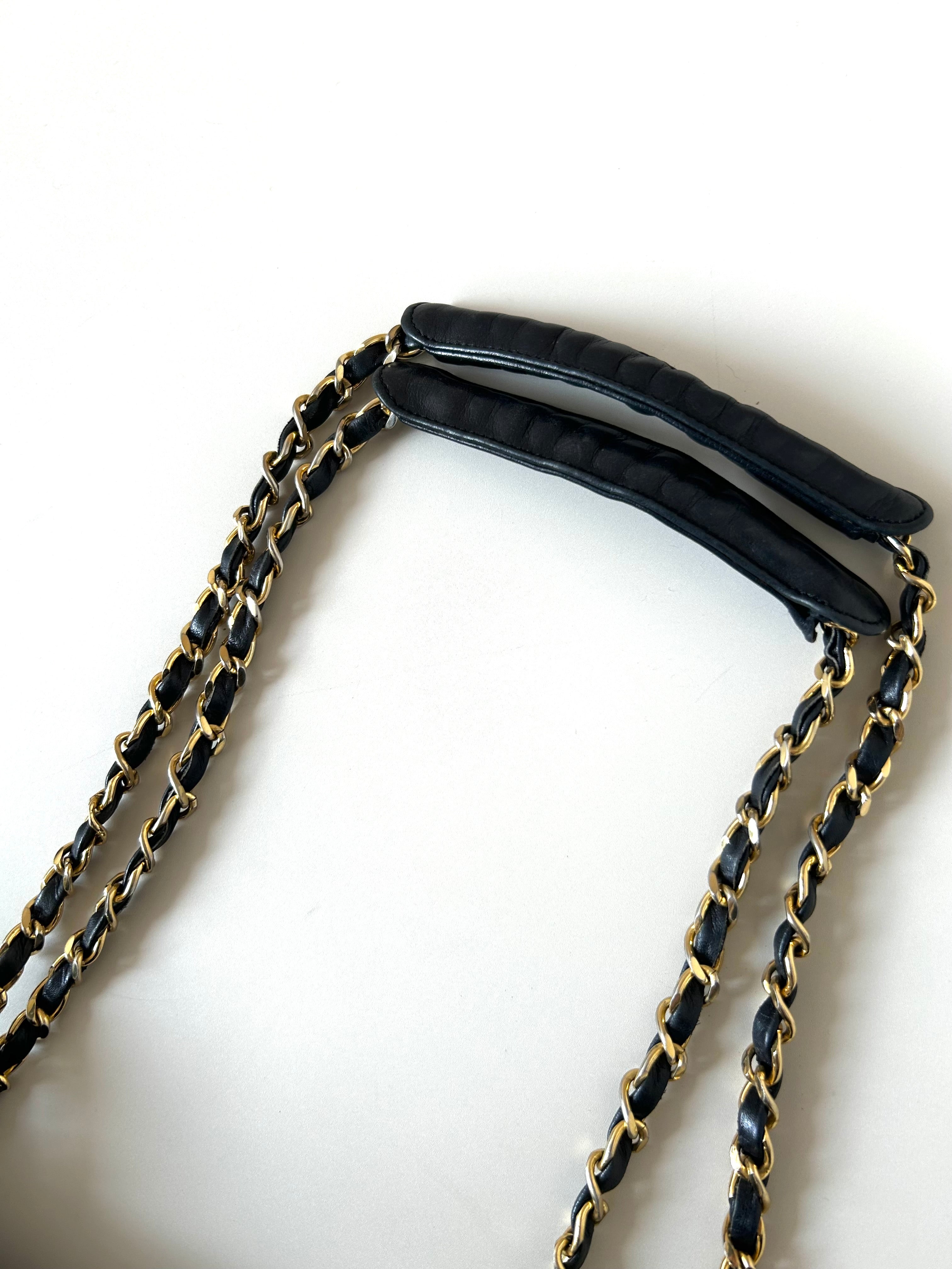 CHANEL Black Metalasse lambskin chain tote bag / side bag