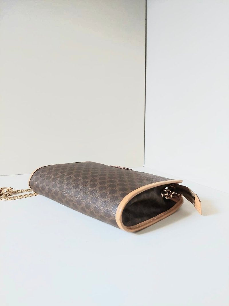 CELINE Brown Old Flower Leather Side Bag/Messenger Bag/Clutch Bag