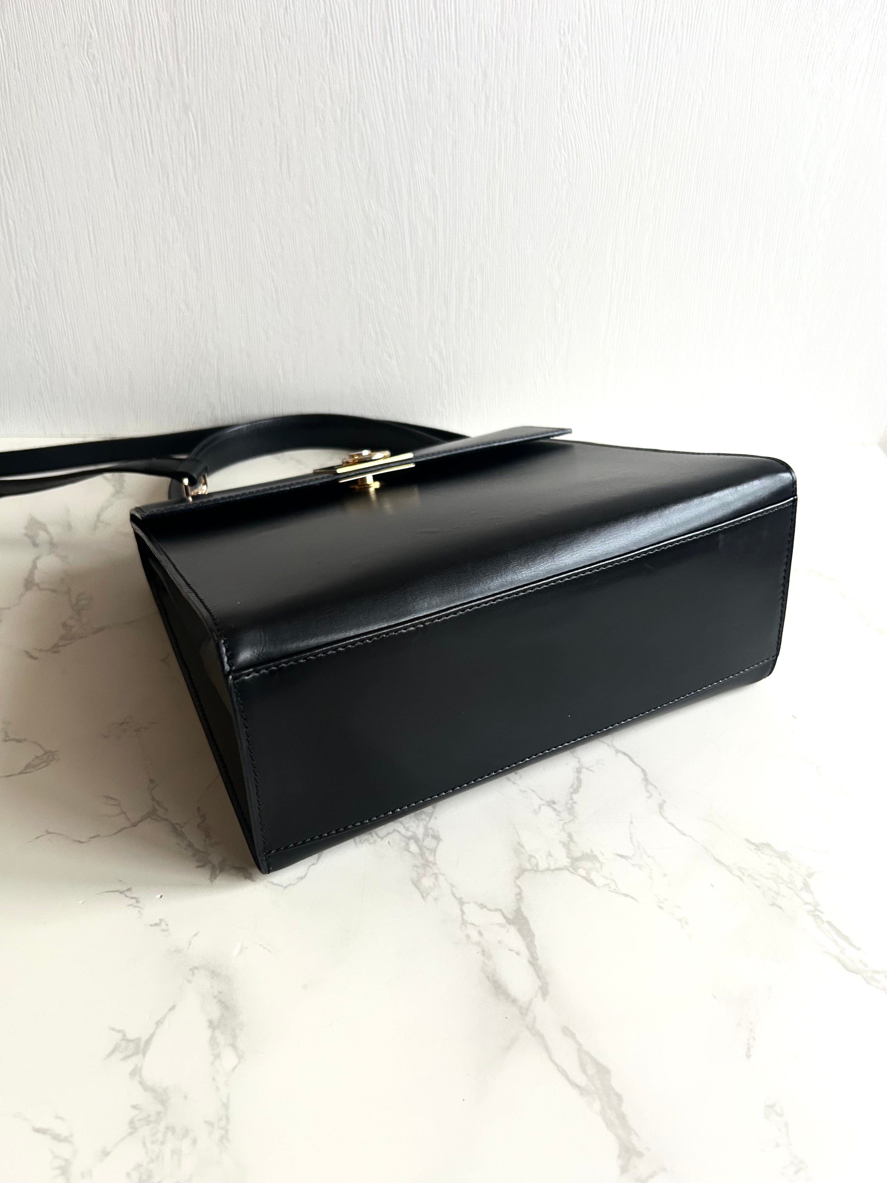 Celine Small Black and Gold Two-Way Kelly Bag Leather Crossbody Bag Shoulder Bag Handbag