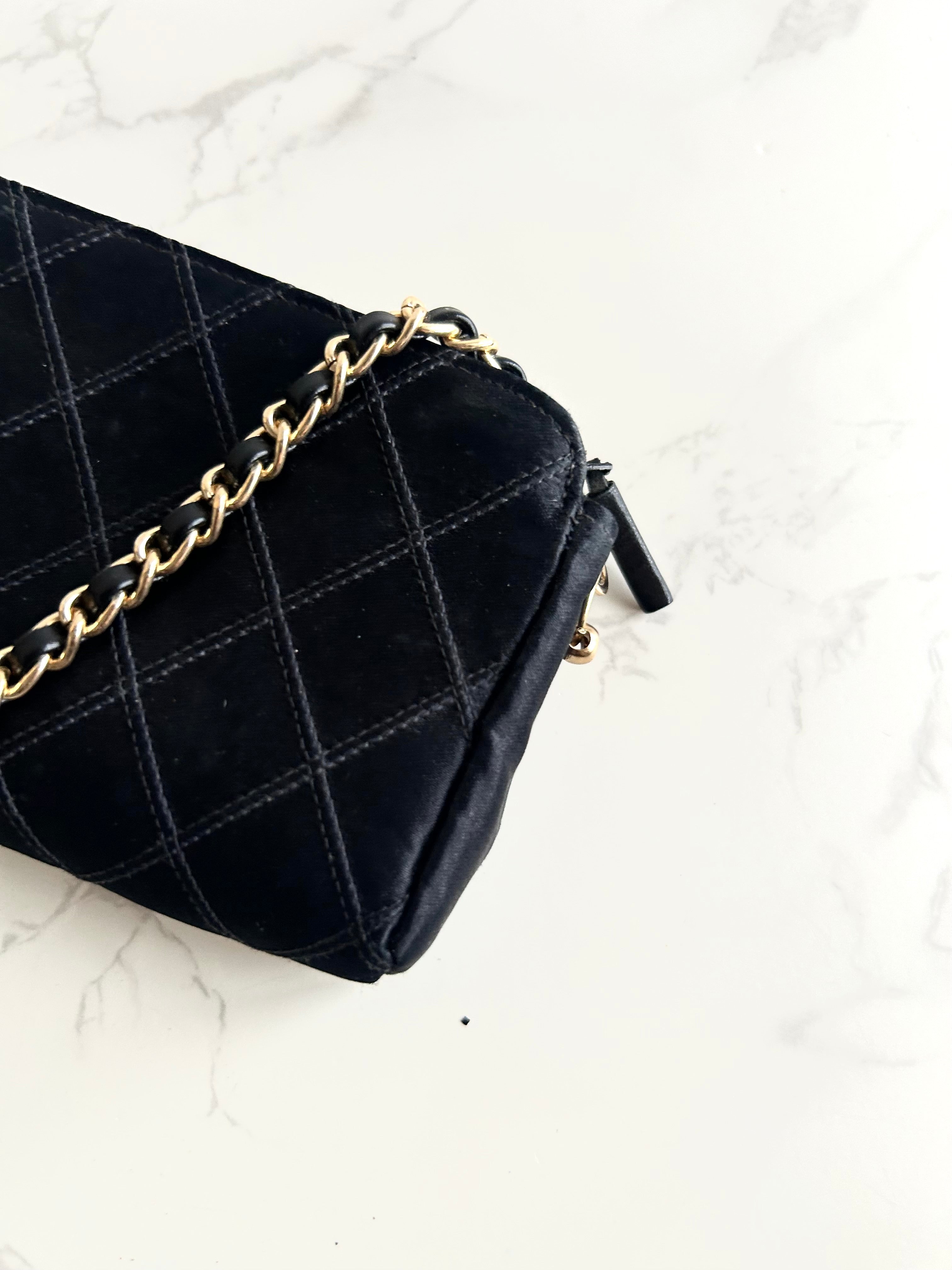 Rare Chanel Black and Gold Rhinestone Silk Bag/Shoulder Bag/Crossbody Bag