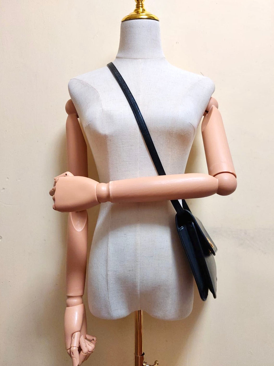 CHRISTIAN DIOR Rare black leather CD gold buckle flap side bag / short crossbody bag