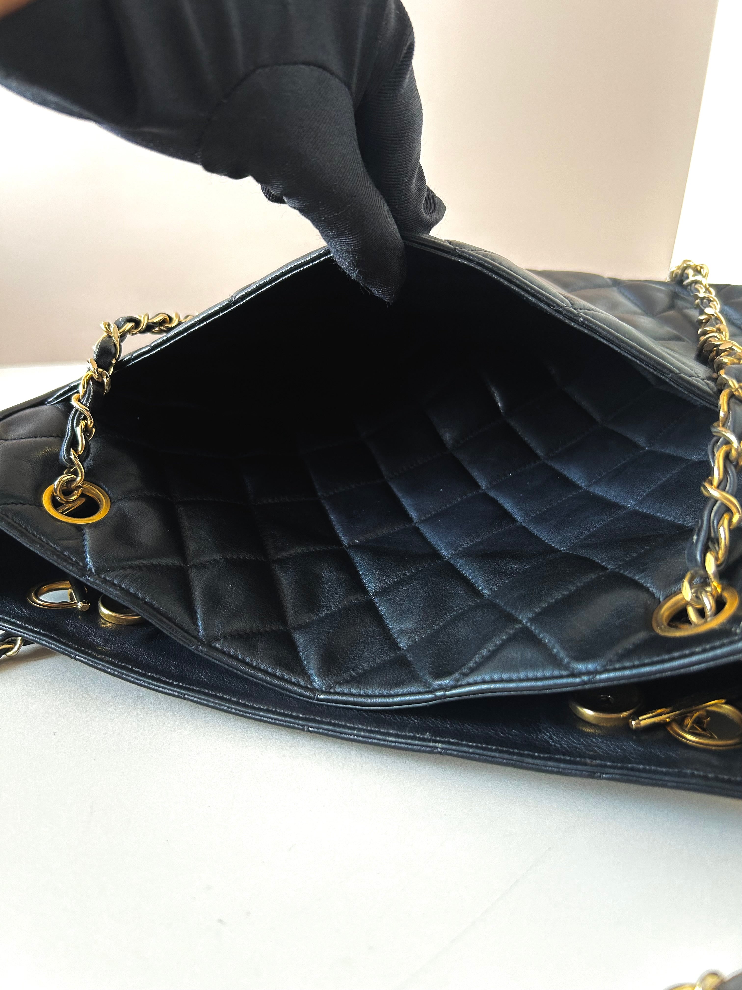 CHANEL Black Metalasse lambskin chain tote bag / side bag