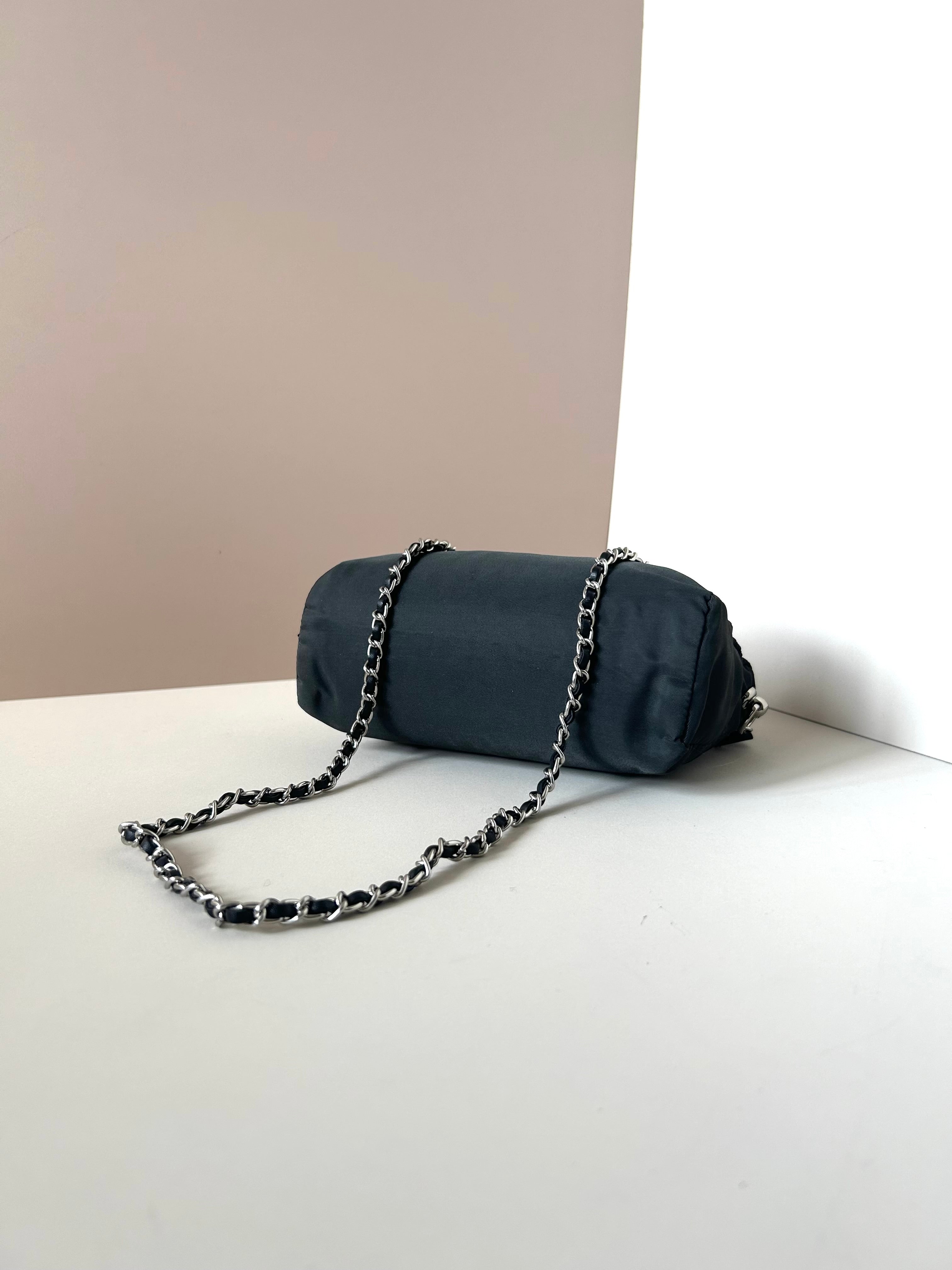 PRADA parachute black chain small bag/shoulder bag/side backpack