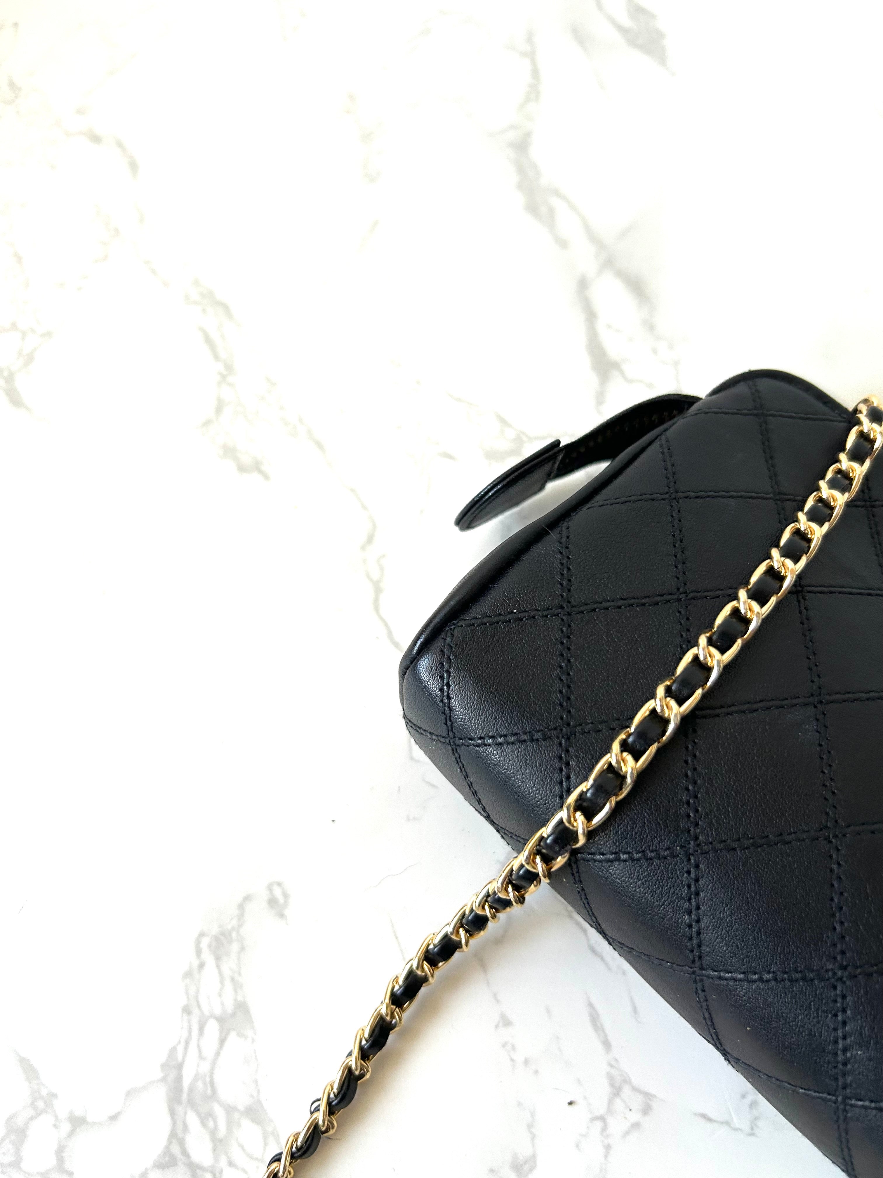 CHANEL rare black plaid small gold buckle bag/side bag/crossbody bag/clutch bag