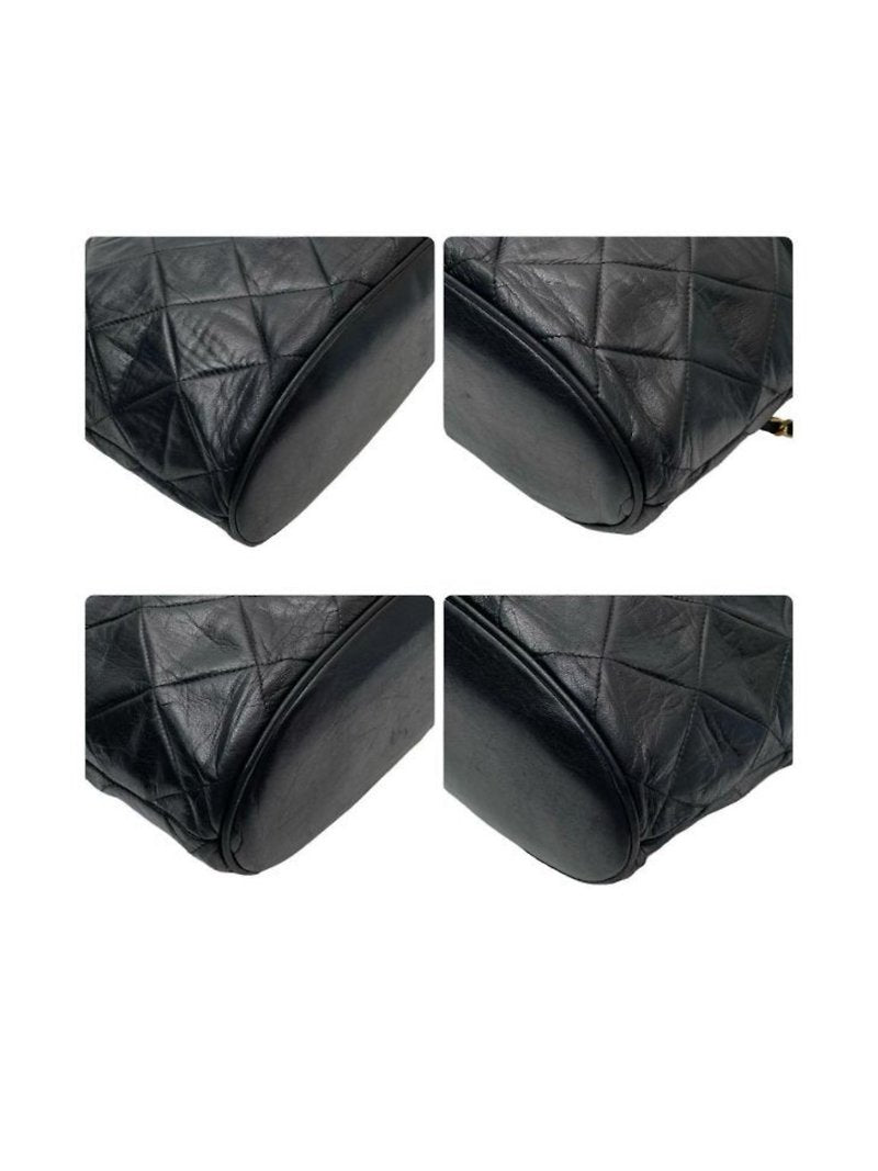 CHANEL rare black gold tassel chain leather bucket bag / small tote bag / side backpack
