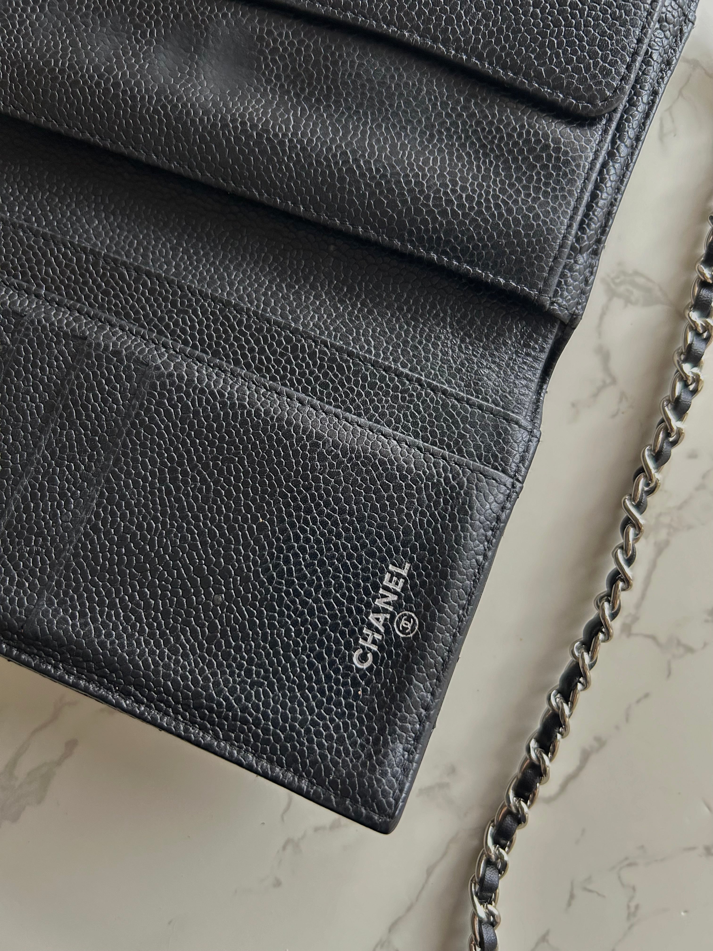 CHANEL Black Caviar Leather Long Wallet/Chain Side Bag/Slant Bag - Japanese Second-hand Vintage