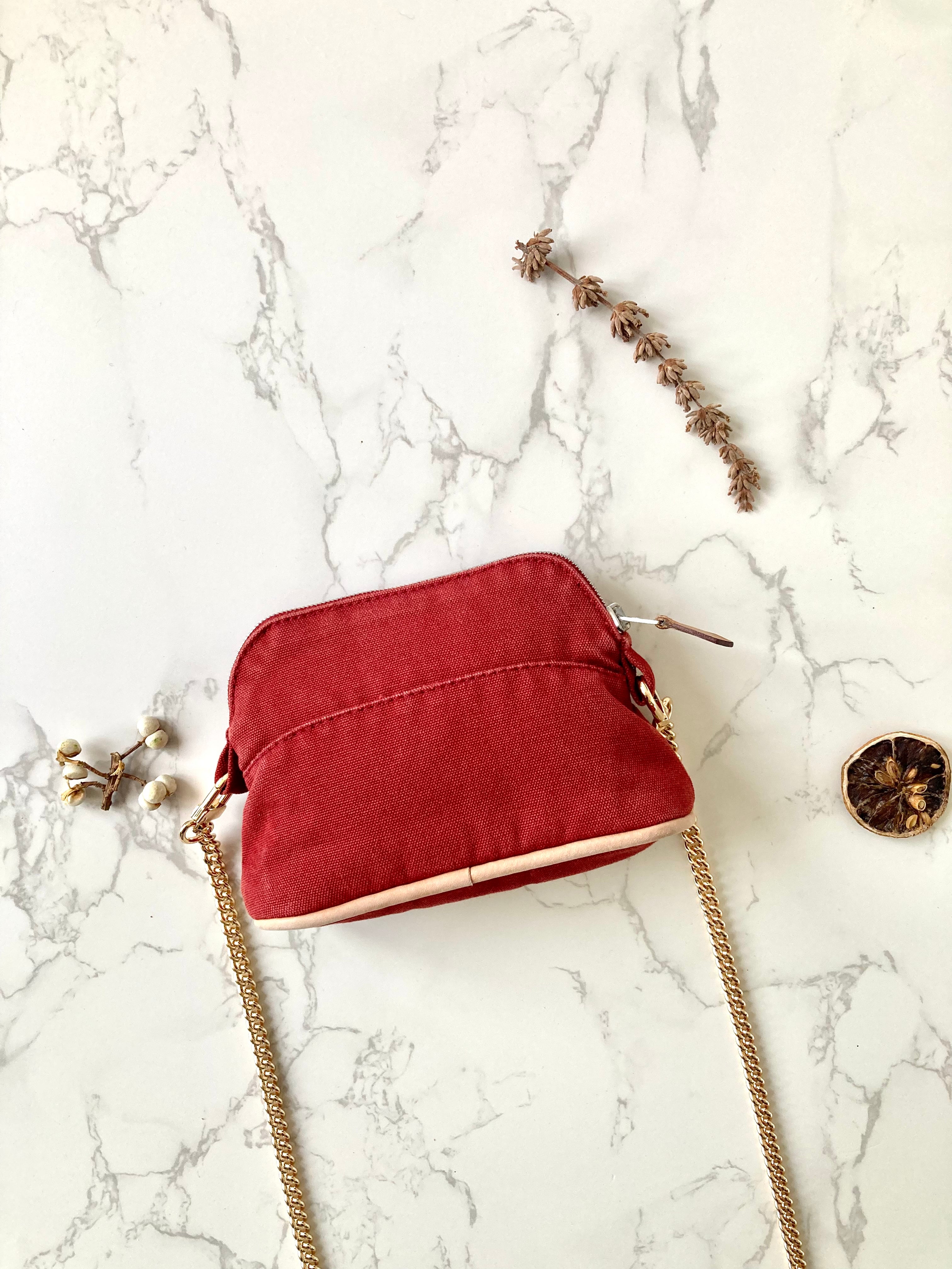 HERMES light red canvas leather with chain small bag/clutch bag/side bag/underarm bag