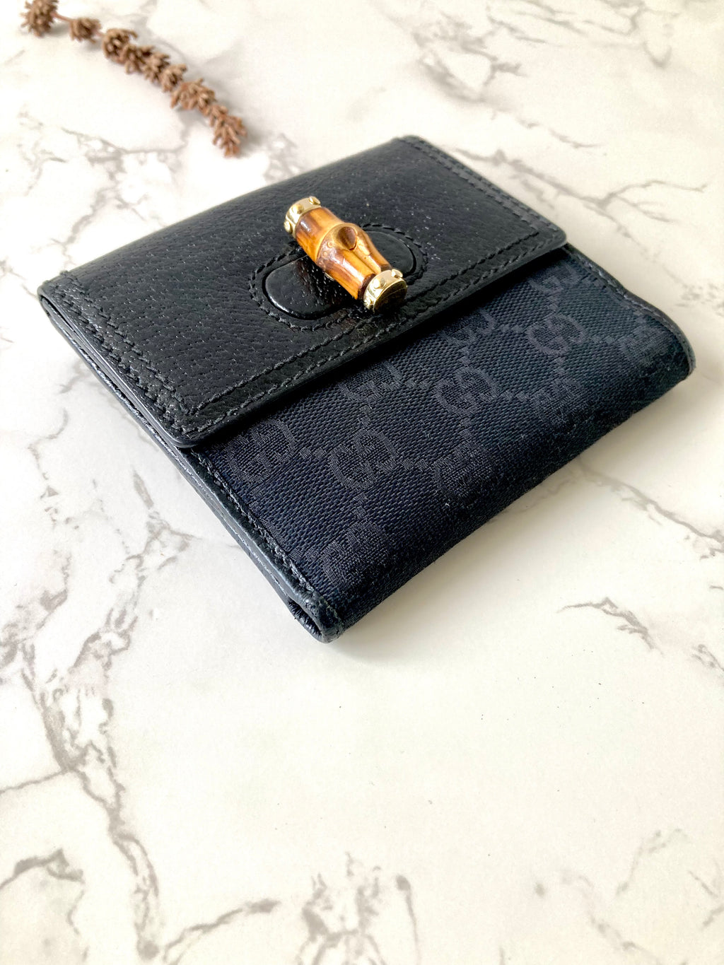 GUCCI Bamboo Black Monogram Compact Wallet