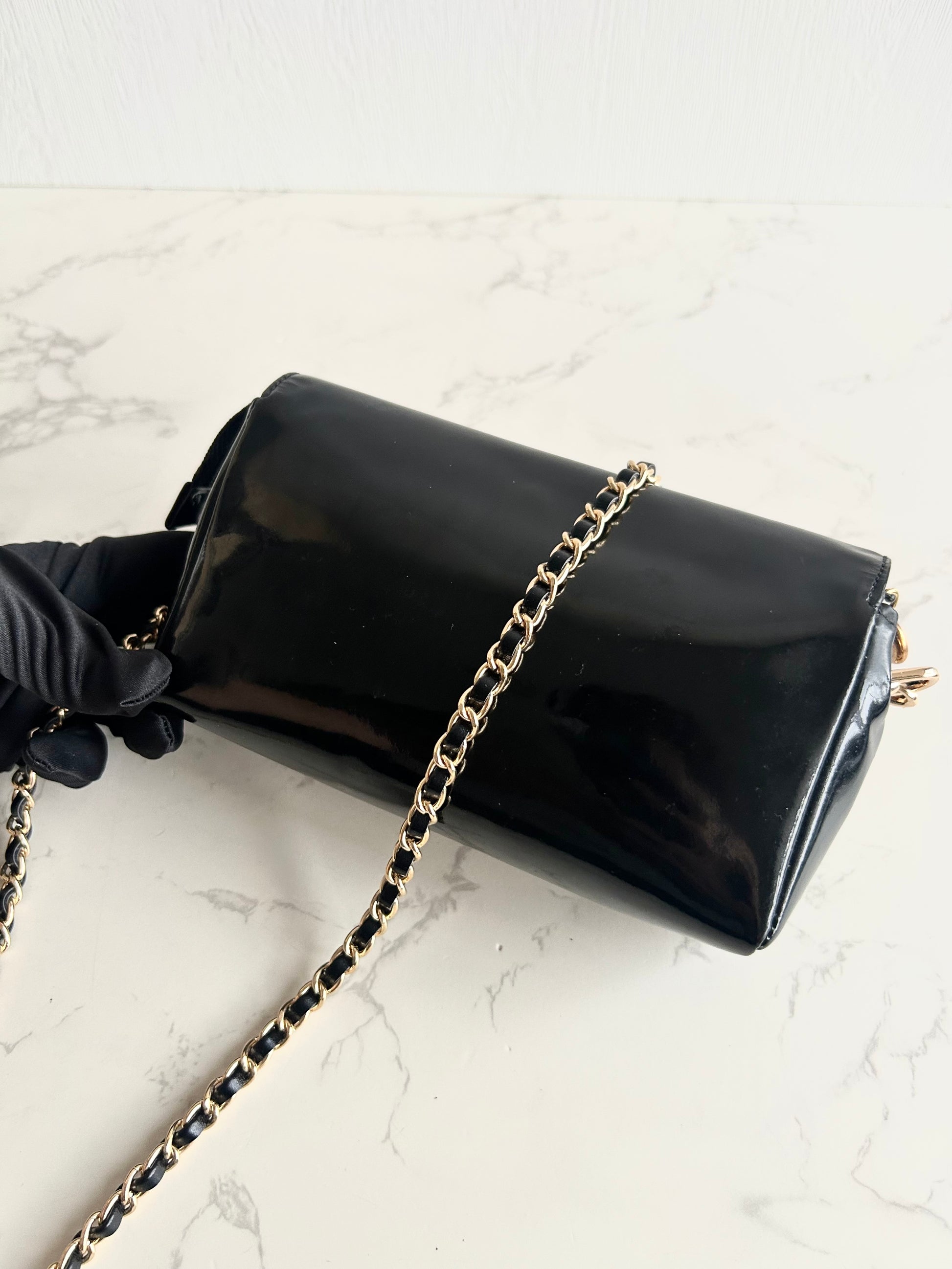 稀有中古Chanel 黑金色連鏡子斜背包 側背包