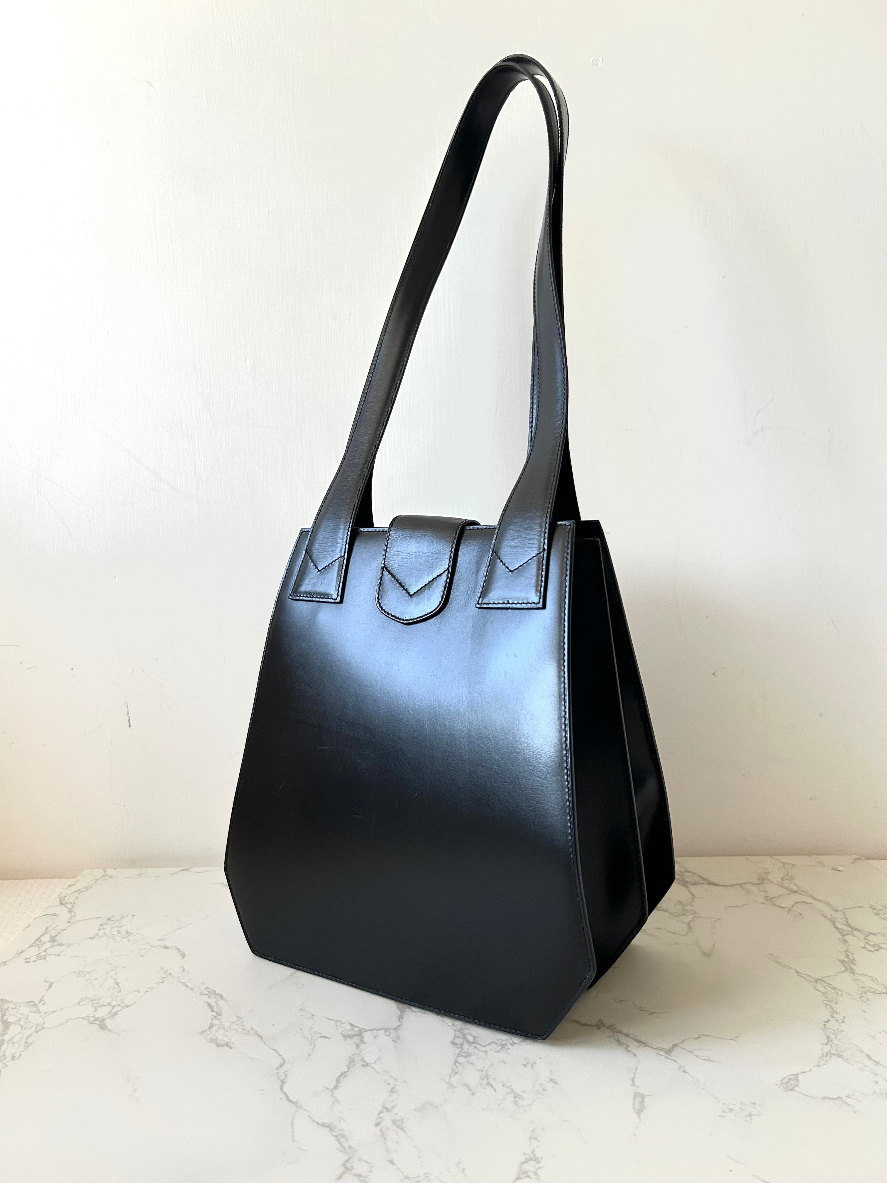 CELINE rare black and gold planet tote accordion bag / side backpack