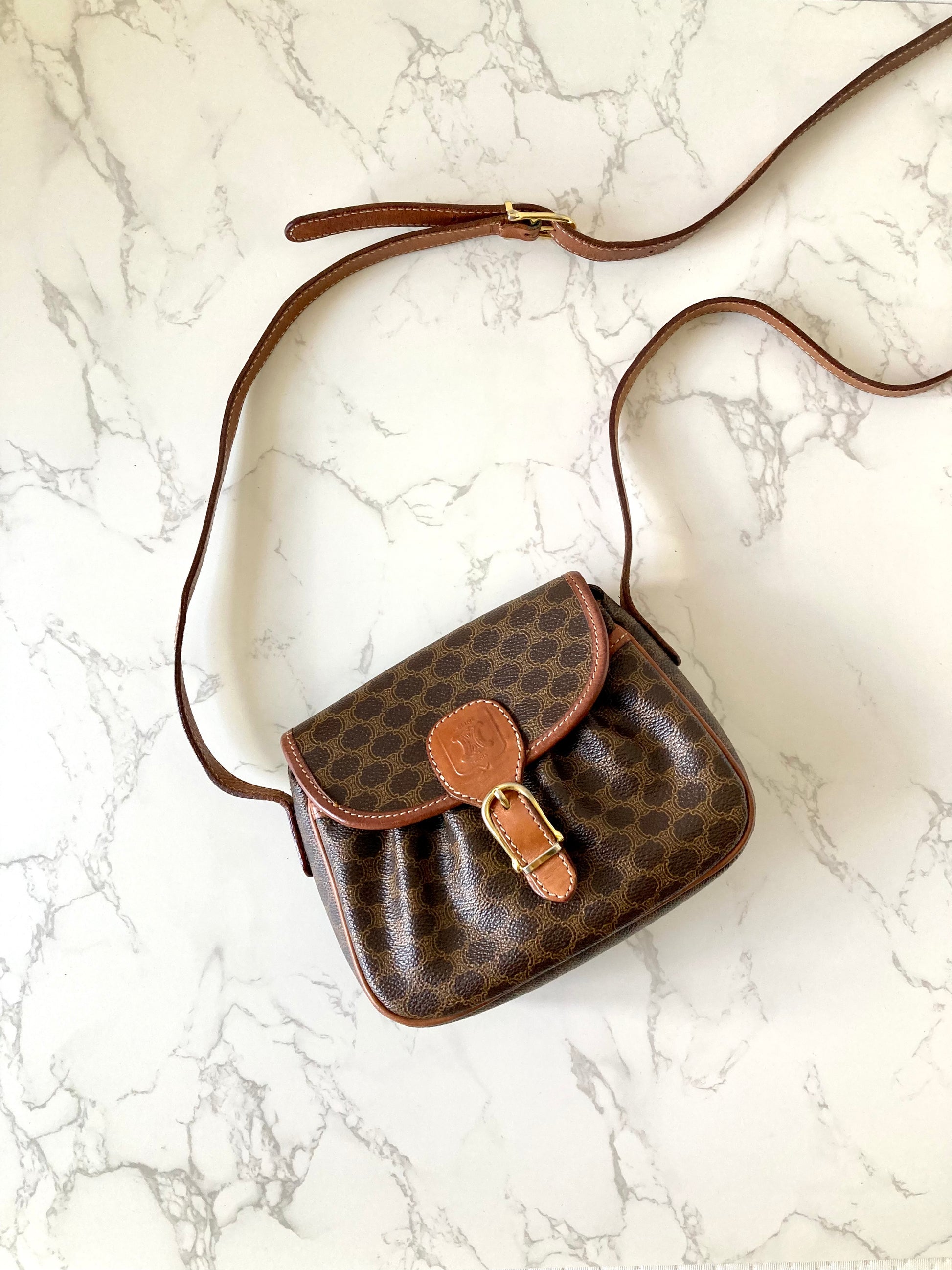 CELINE Brown Monogram Mini Crossbody Bag