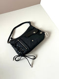 CHRISTIAN DIOR rare black silver buckle punk rope small bag/underarm bag/shoulder bag/side backpack