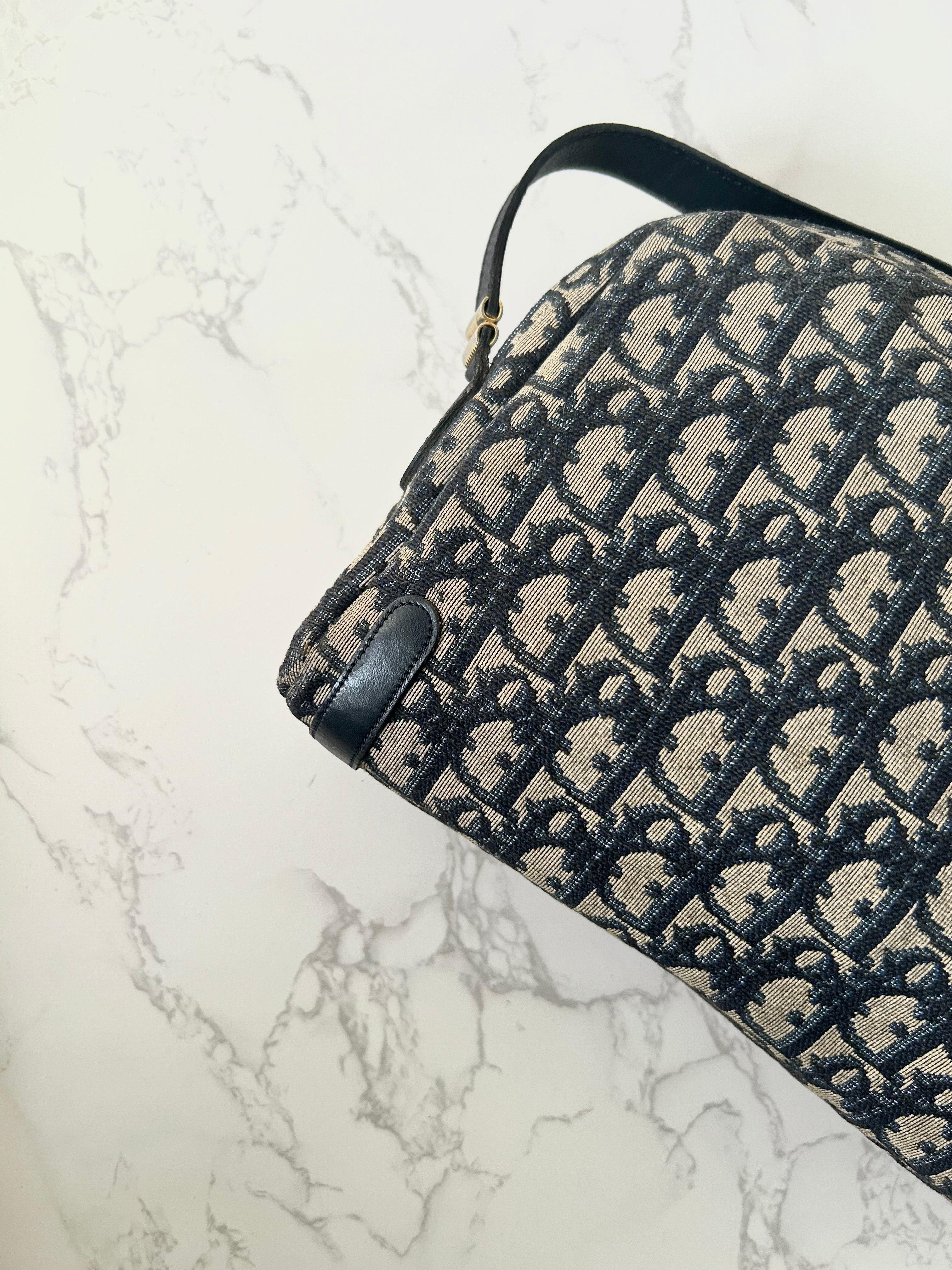 CHRISTIAN DIOR dark blue monogram shoulder bag/side bag/oblique bag