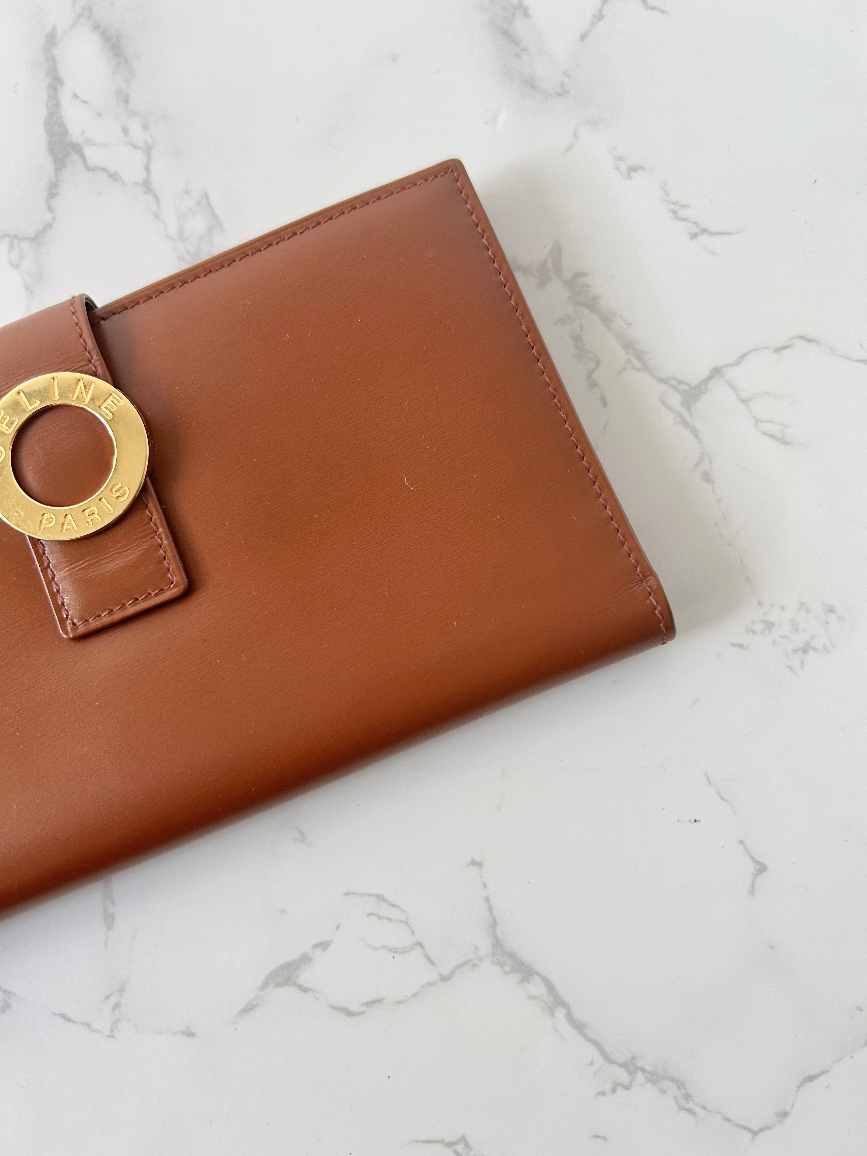 CELINE Brown Gold Ring Leather Long Wallet / Wallet