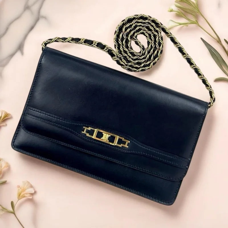 Celine black and blue Arc de Triomphe chain oblique bag / side bag
