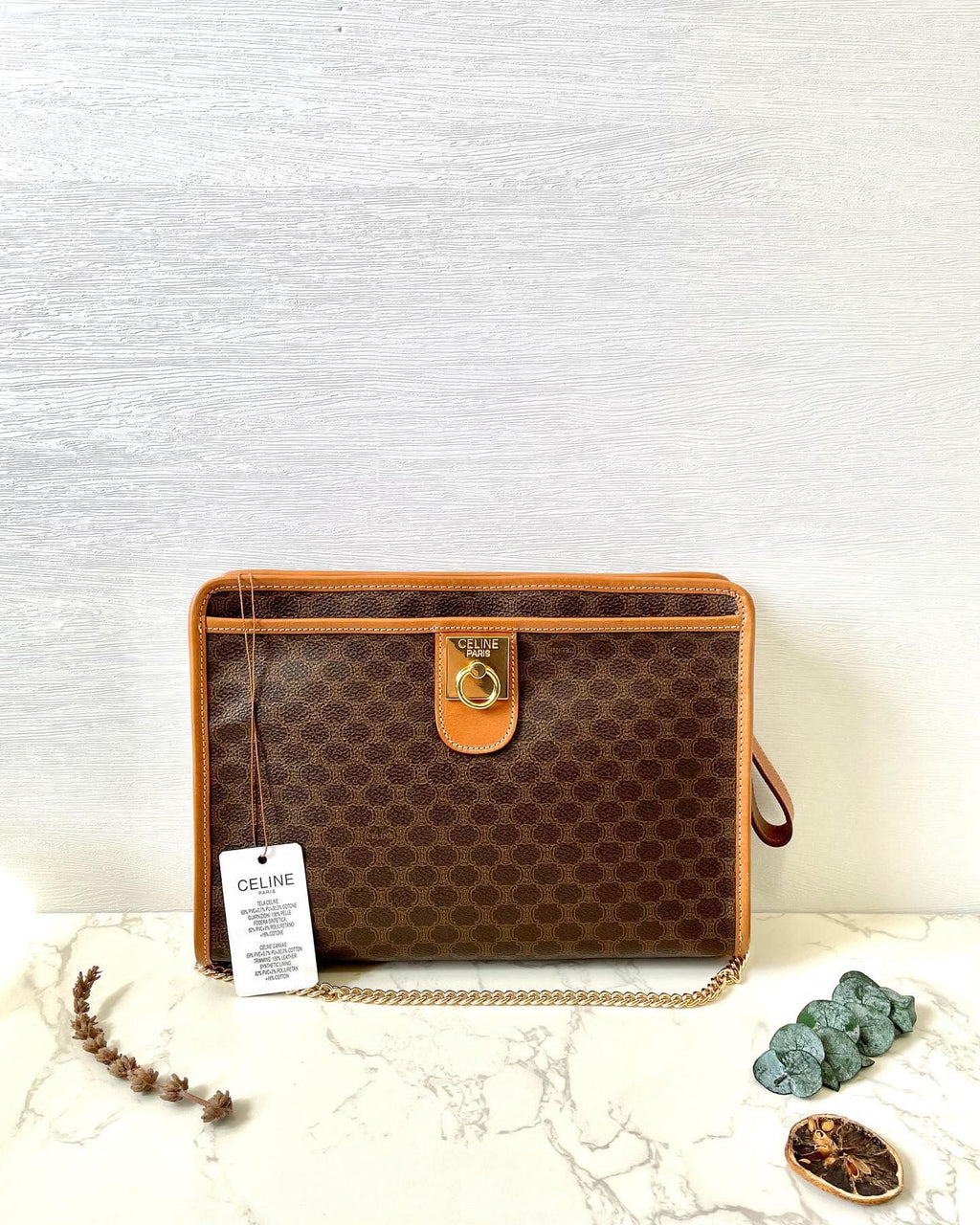 CELINE Brown Monogram Chain Crossbody Bag
